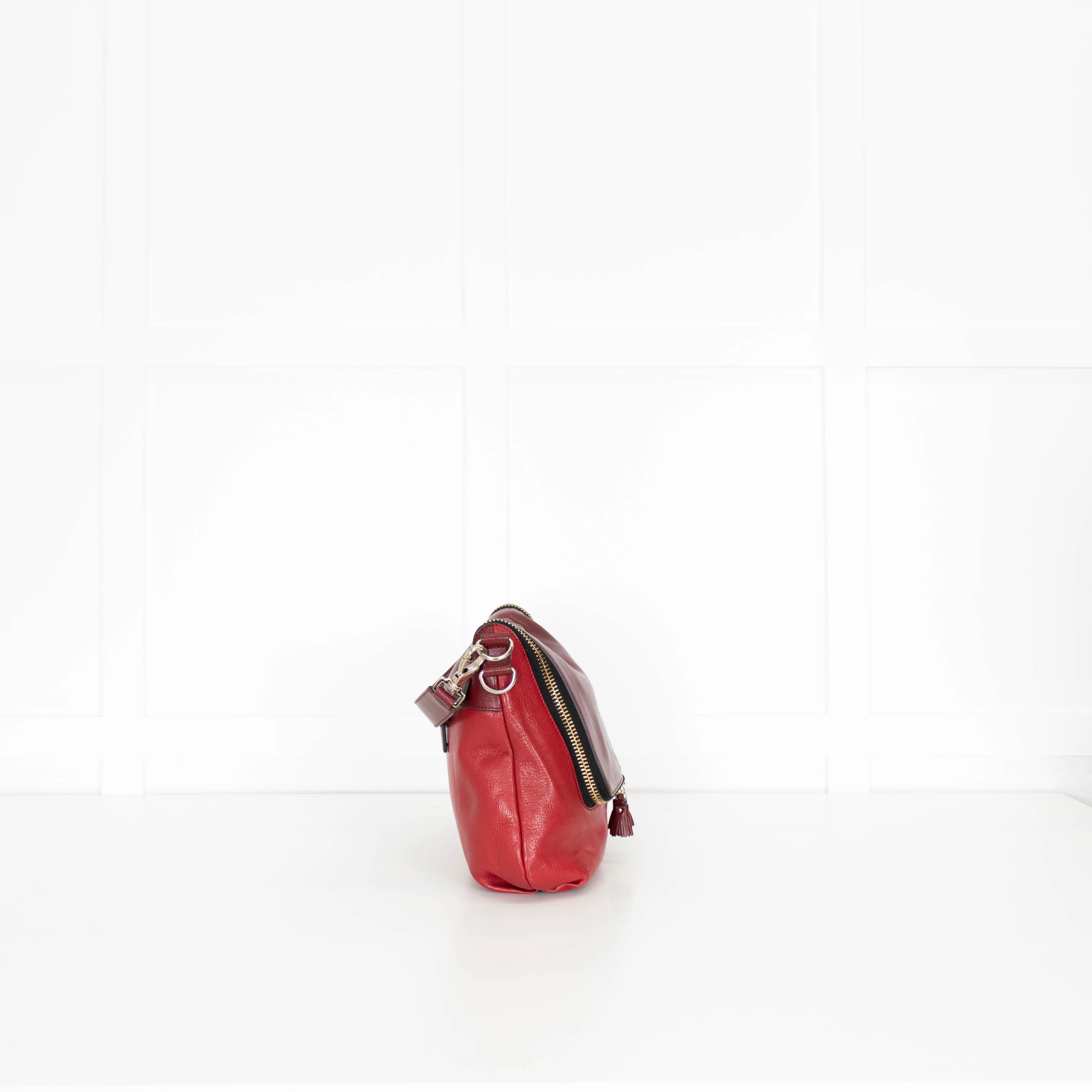 Anya Hindmarch Red Burgundy Maxi Zip Crossbody Leather Bag - Image 4