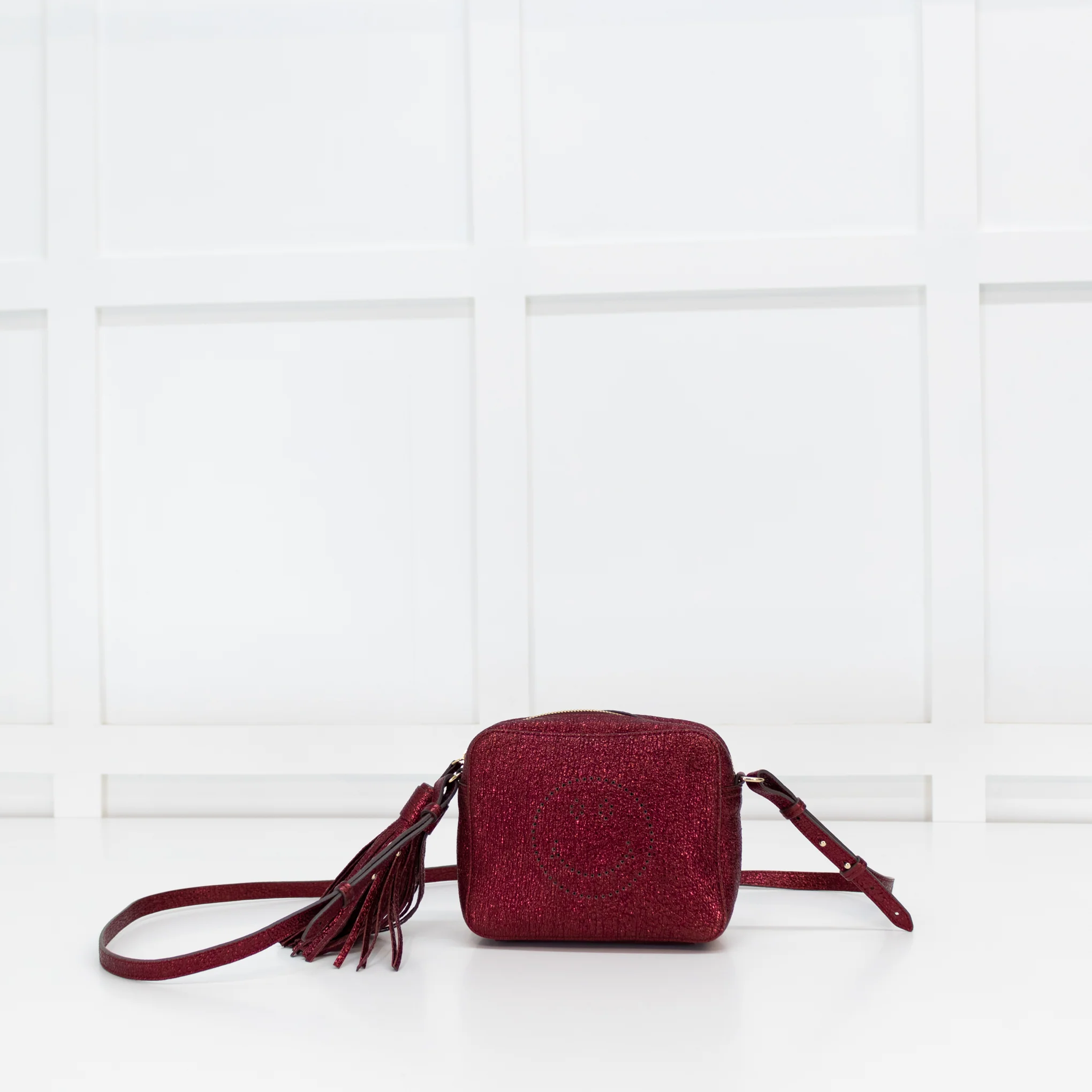 Anya Hindmarch Red Glittered Smiley Face Crossbody Bag