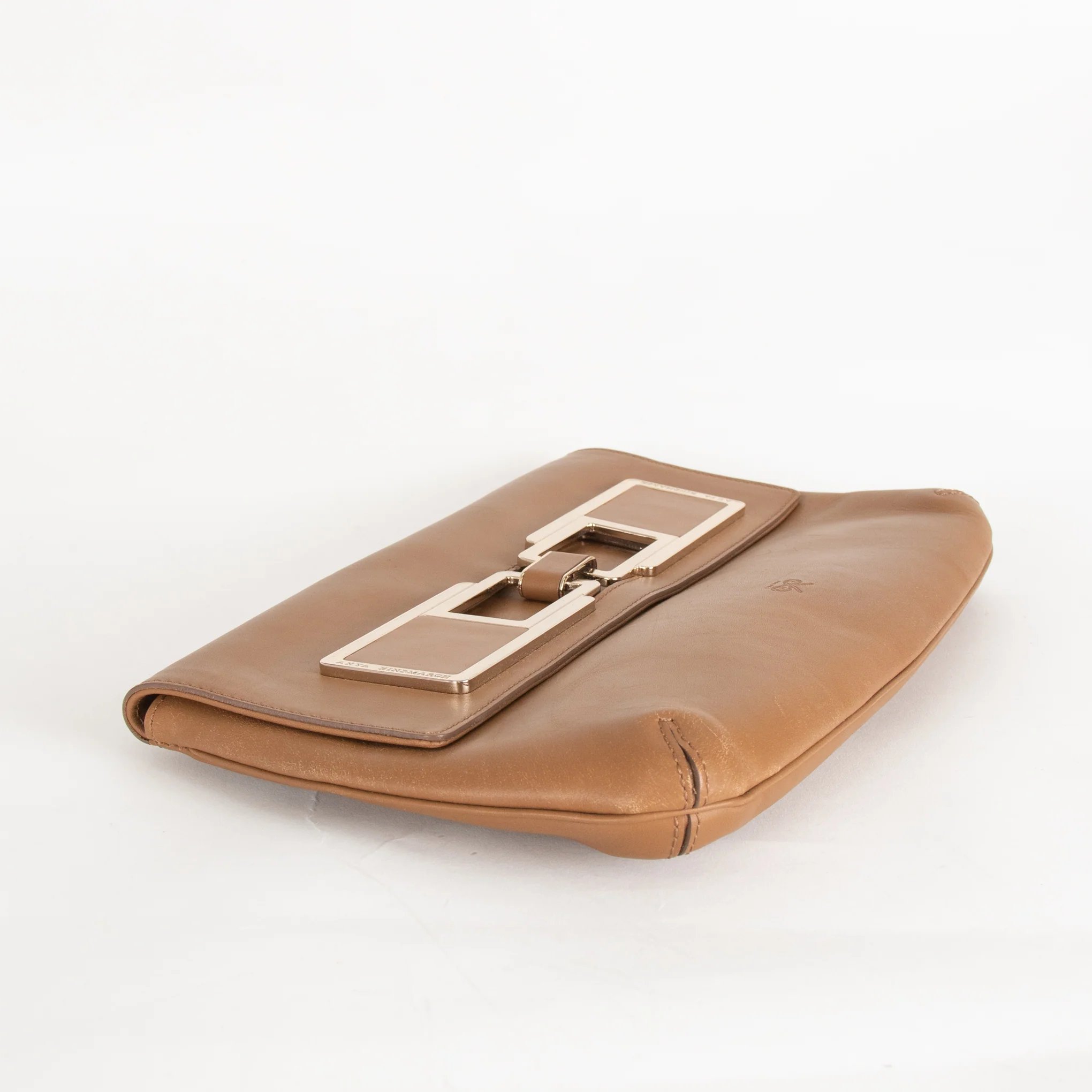 Anya Hindmarch Tan Clutch With Gold Buckle - Image 5