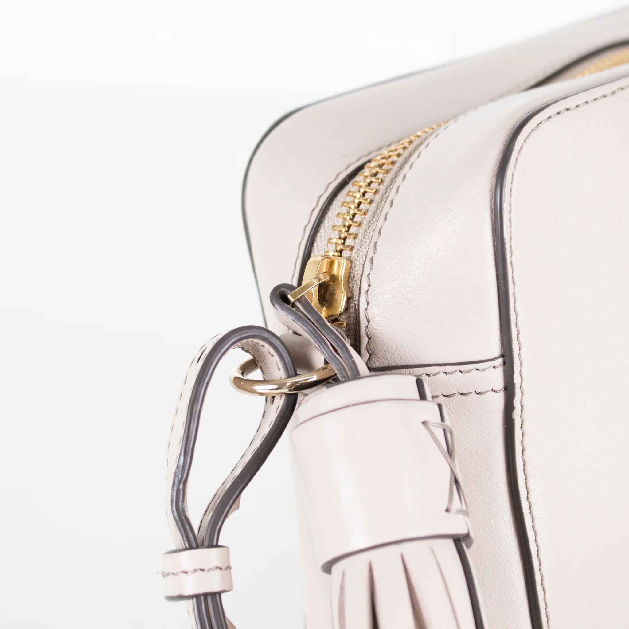 Anya Hindmarch Taupe Perforated Smiley Face Crossbody Bag - Image 11
