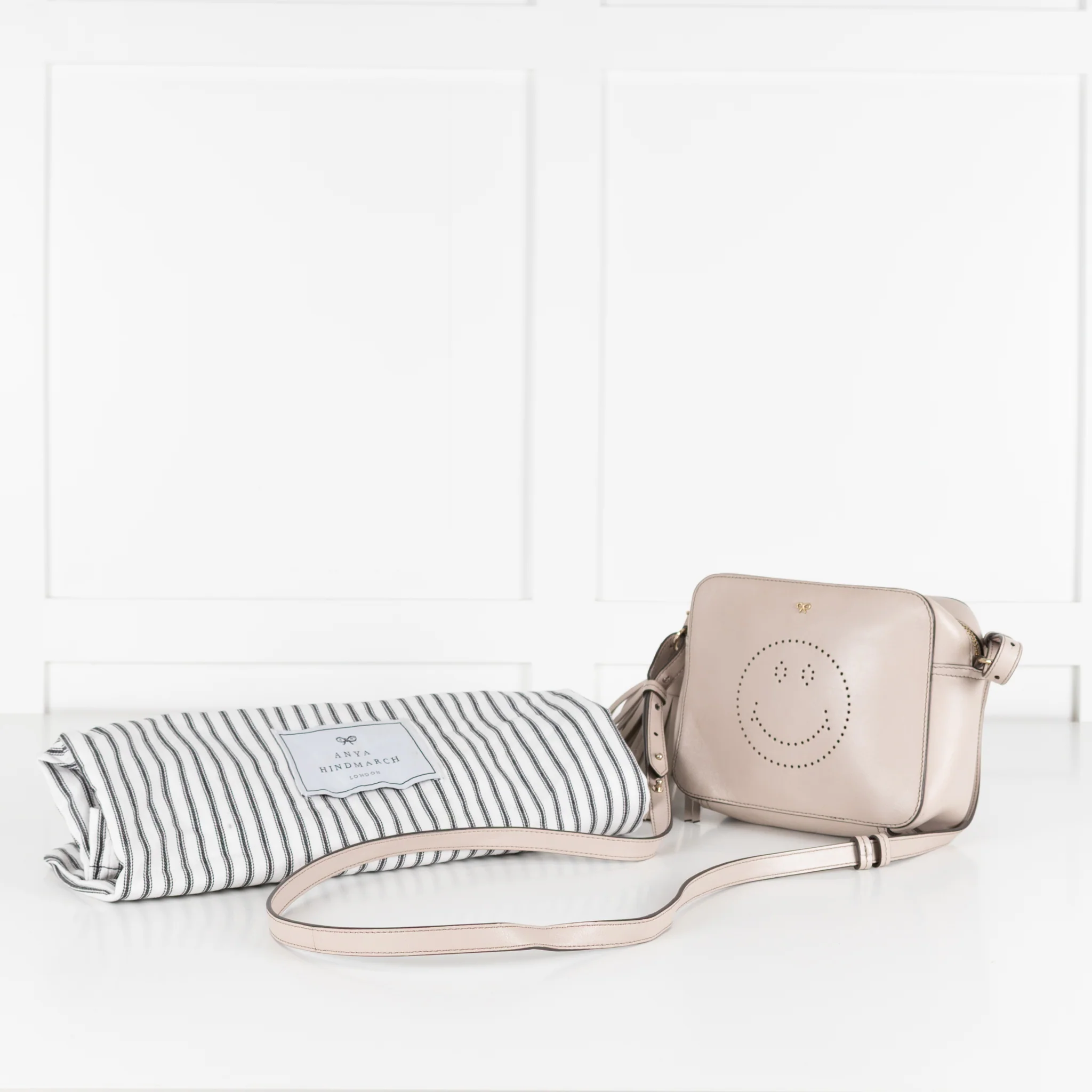 Anya Hindmarch Taupe Perforated Smiley Face Crossbody Bag - Image 2