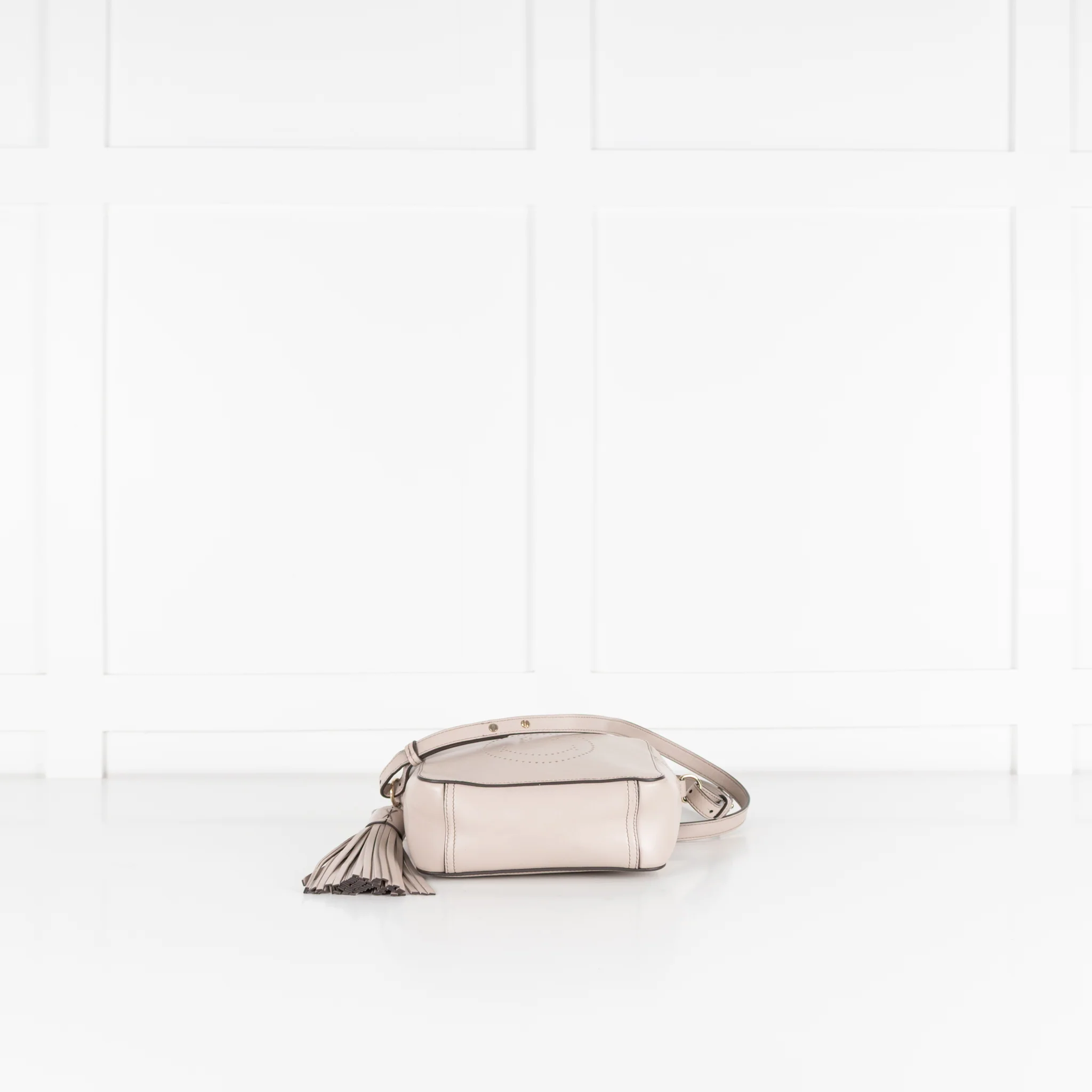 Anya Hindmarch Taupe Perforated Smiley Face Crossbody Bag - Image 6