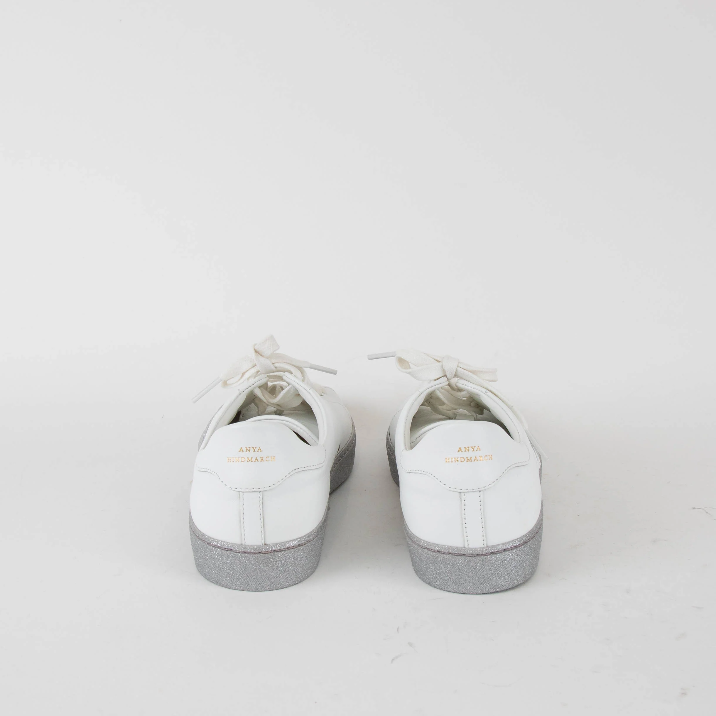 Anya Hindmarch White Trainers with Glitter Soles and Winky Face Motif - Image 4