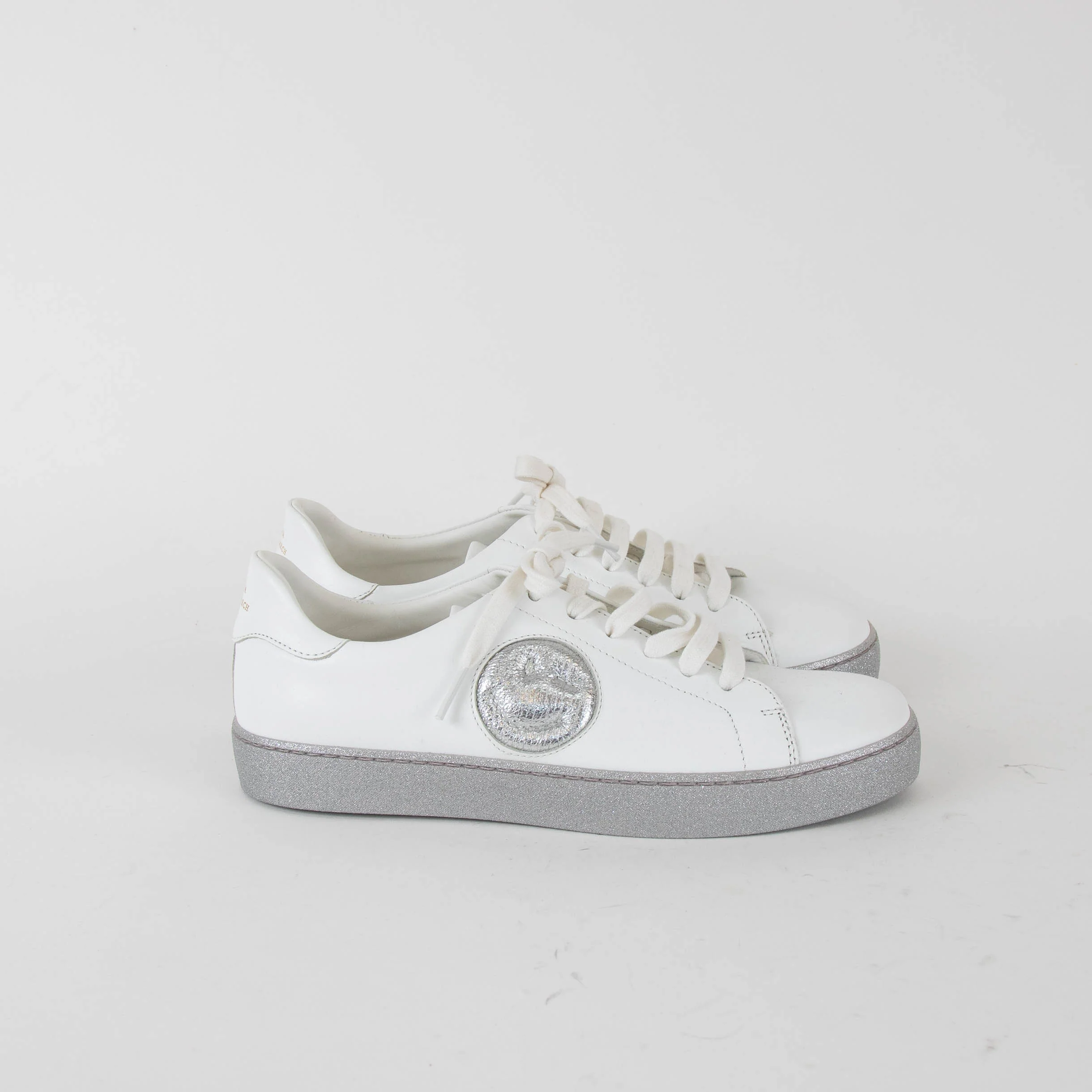 Anya Hindmarch White Trainers with Glitter Soles and Winky Face Motif - Image 5