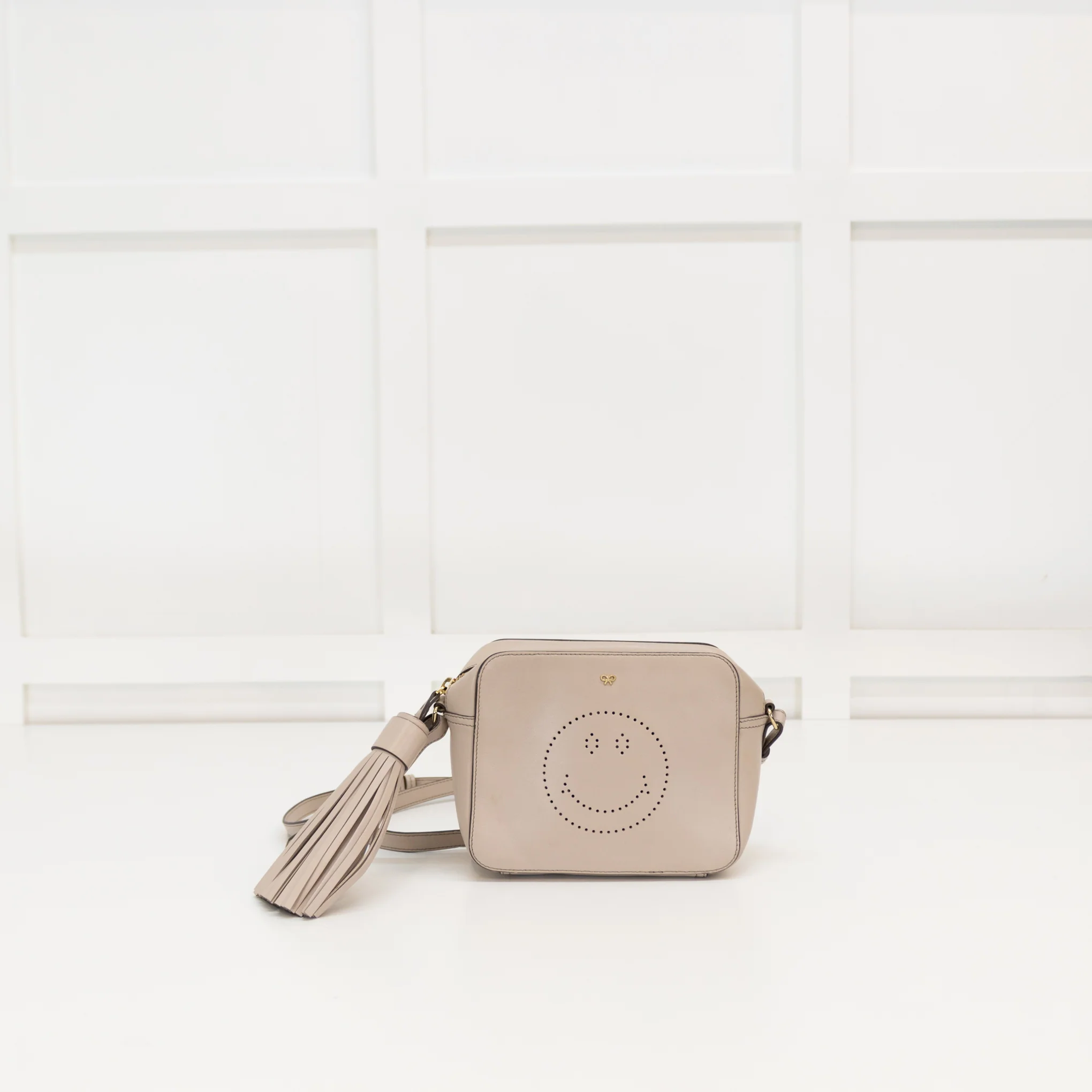 Anya Hndmarch Grey Smiley Face Crossbody Bag