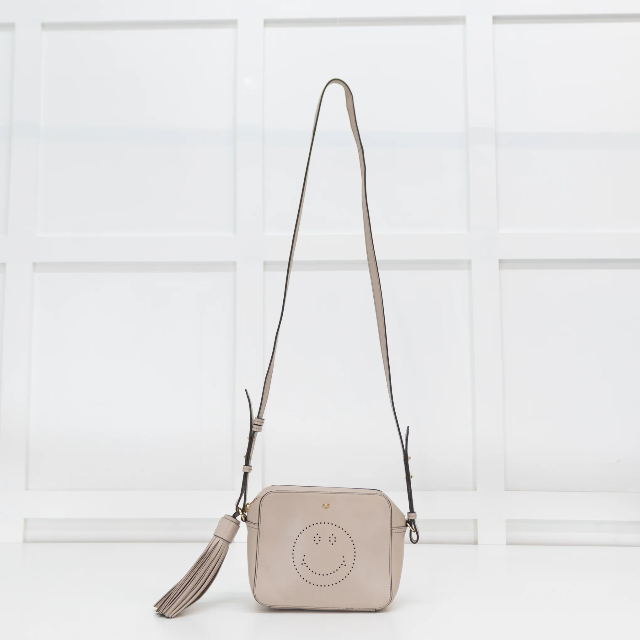 Anya Hndmarch Grey Smiley Face Crossbody Bag - Image 5