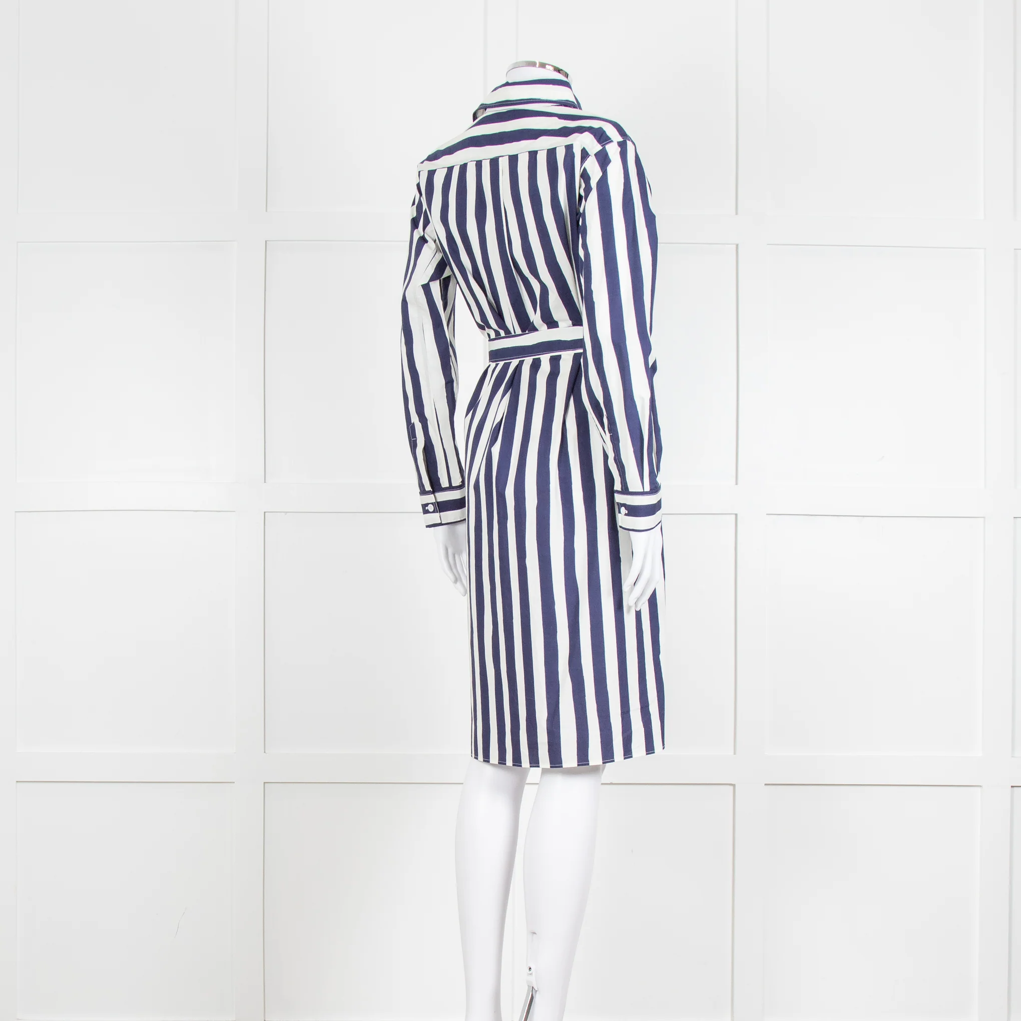 A.P.C Blue and White Striped Belted Shirt Dress - Image 7