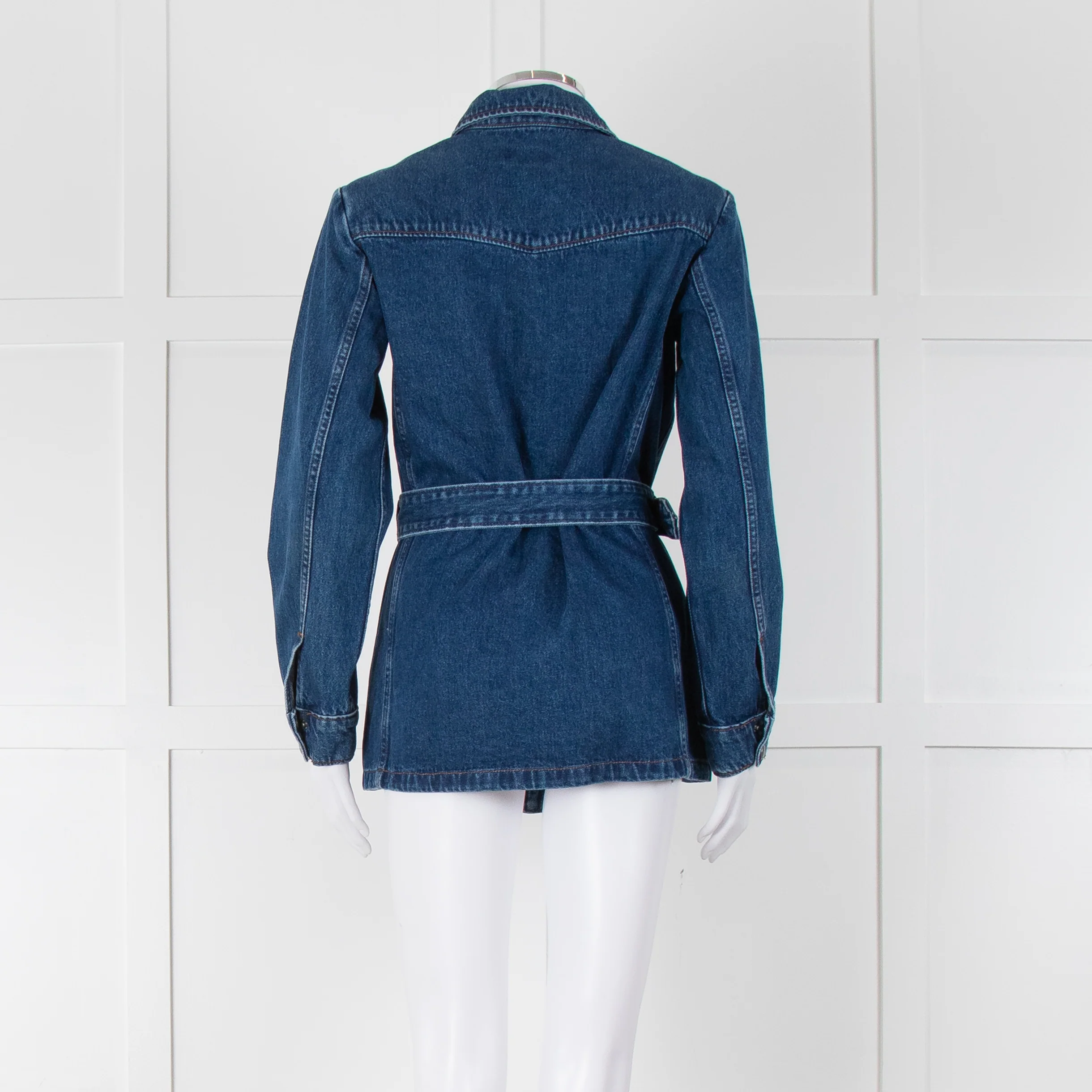 A.P.C Blue Denim Open Front Belted Long Shirt - Image 5