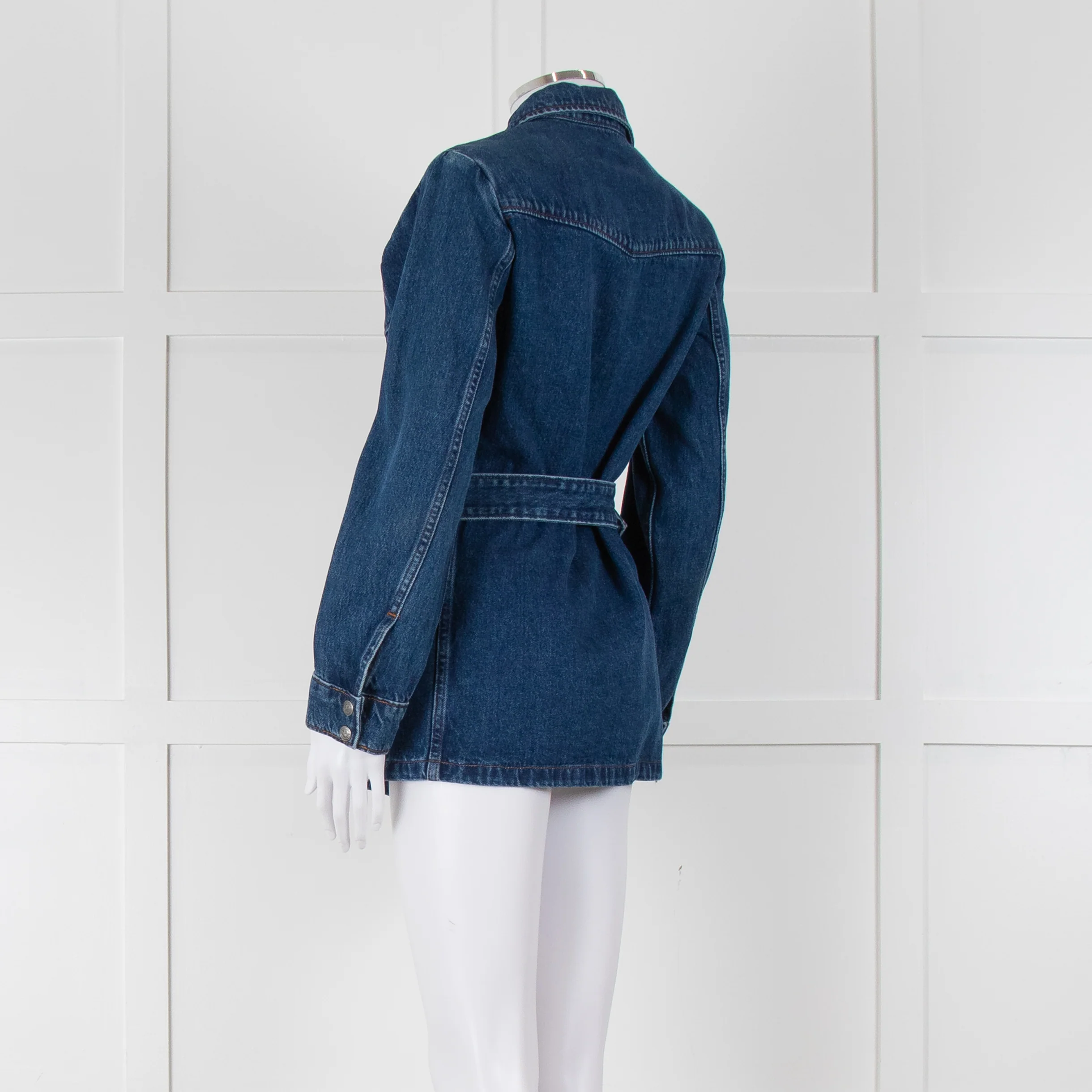 A.P.C Blue Denim Open Front Belted Long Shirt - Image 6