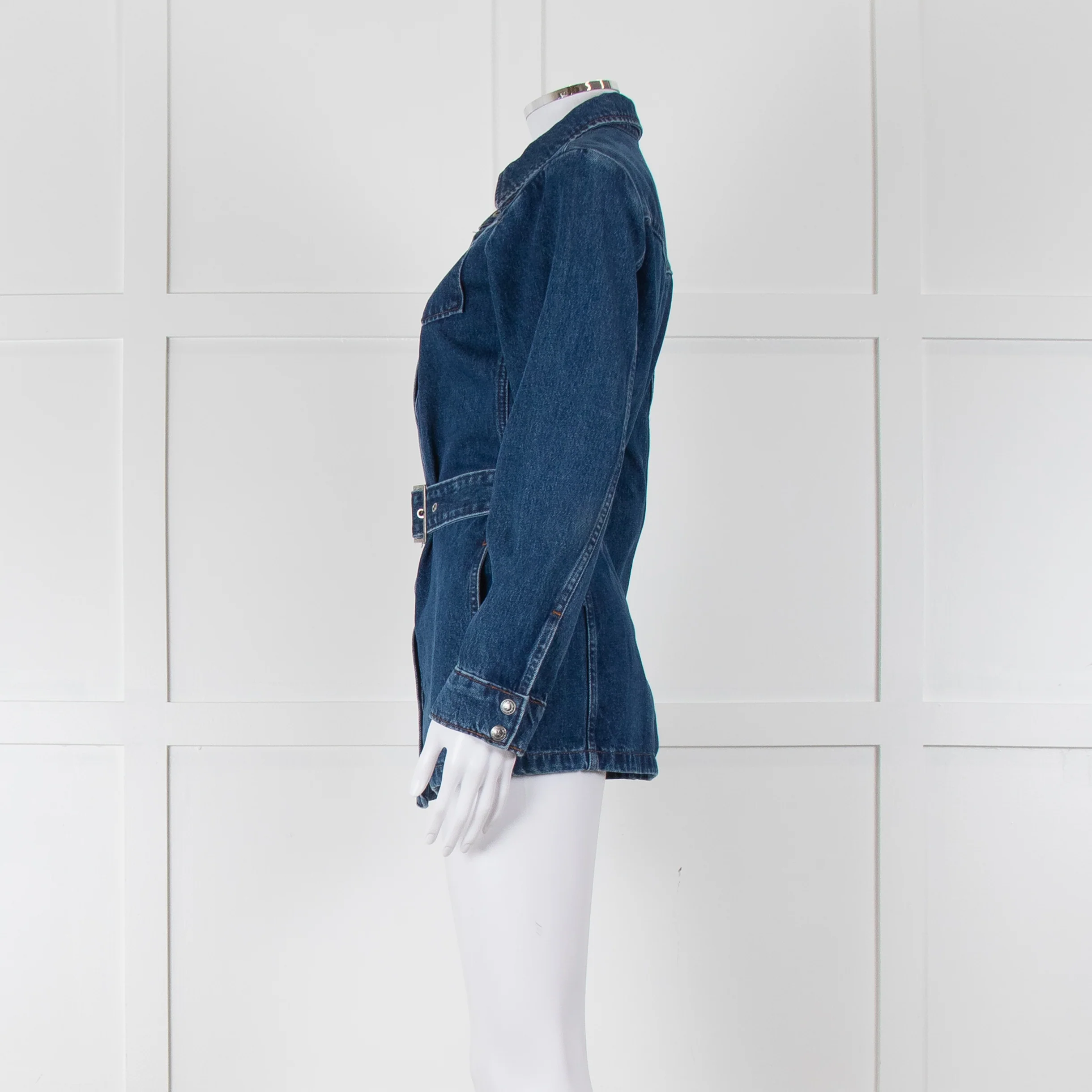 A.P.C Blue Denim Open Front Belted Long Shirt - Image 7