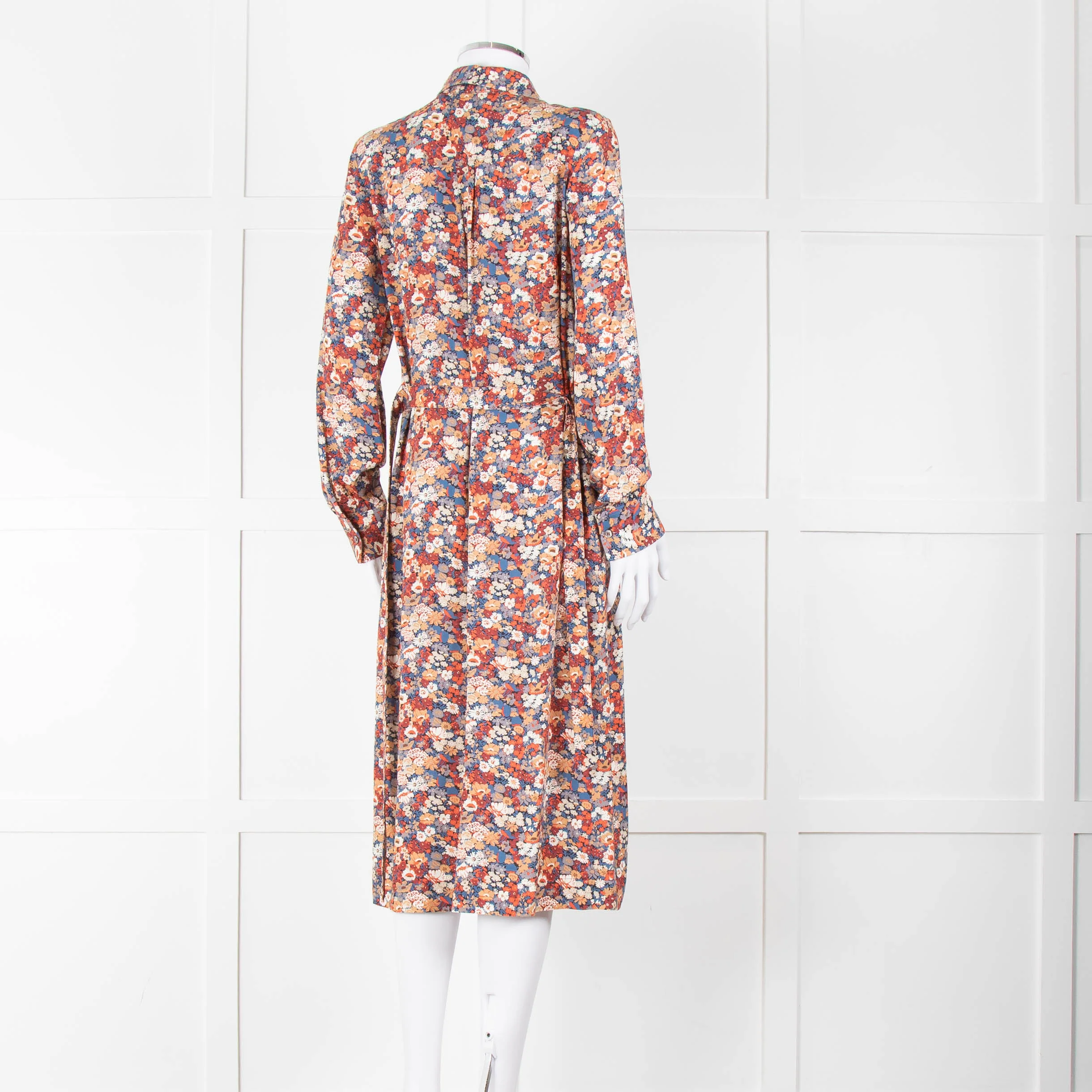 A.P.C Blue Orange Floral Button Up Belted Long Dress - Image 12