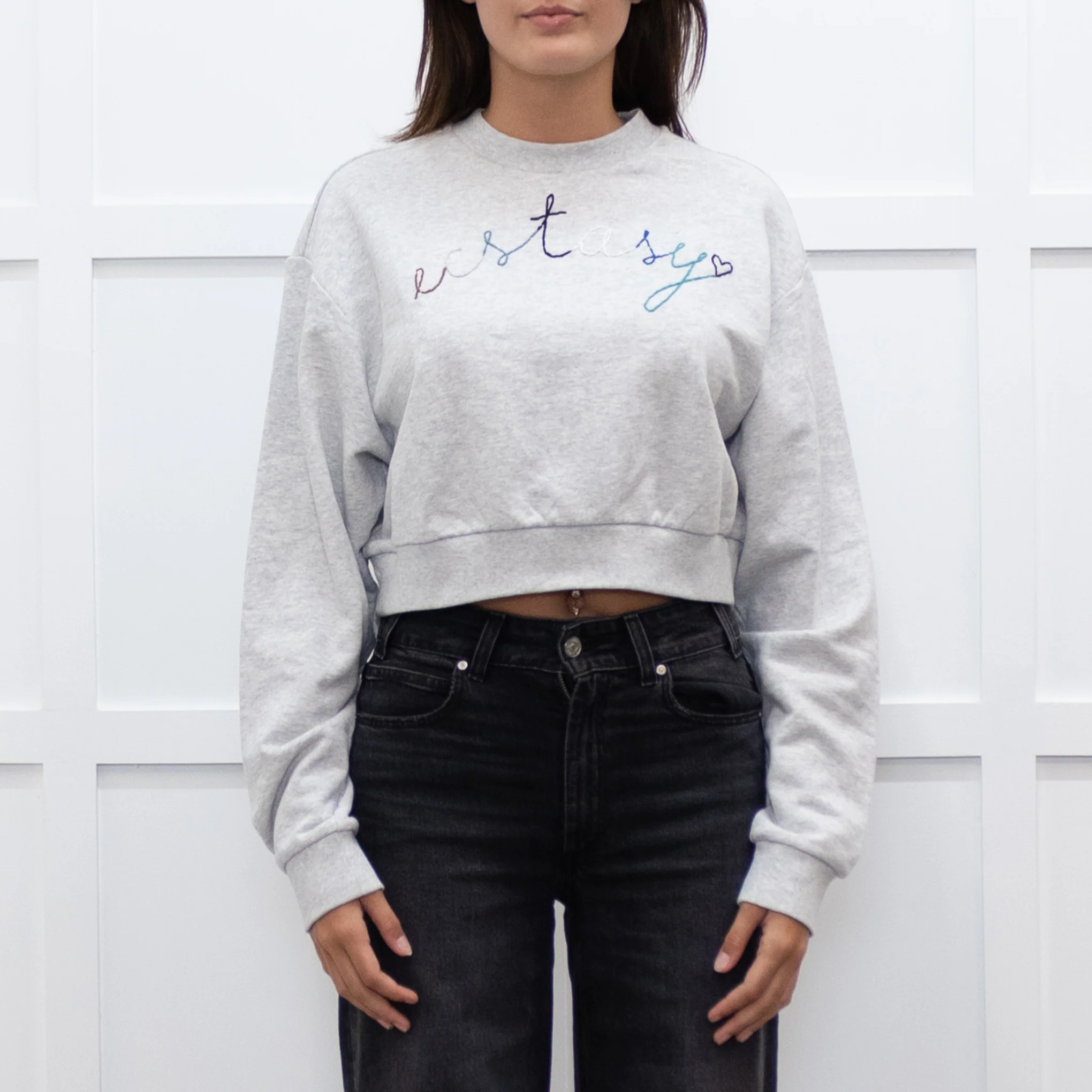 A.P.C Grey Ecstasy Embroidery Motif Cropped Sweatshirt - Image 2