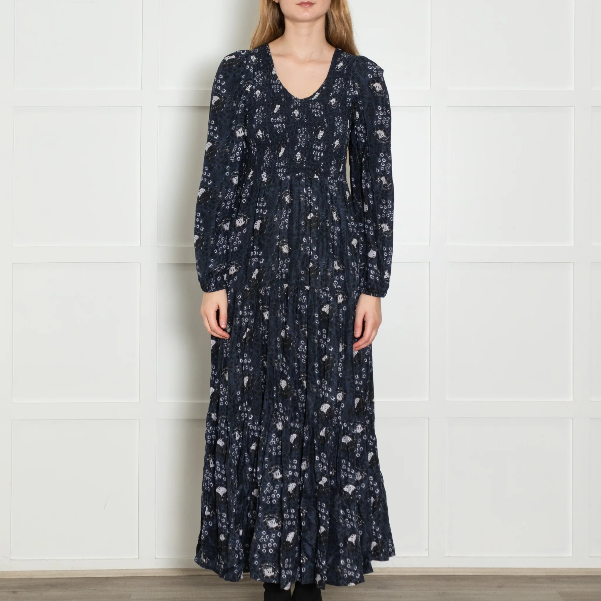 Apiece Apart Navy Shirred Silk Maxi Dress - Image 2