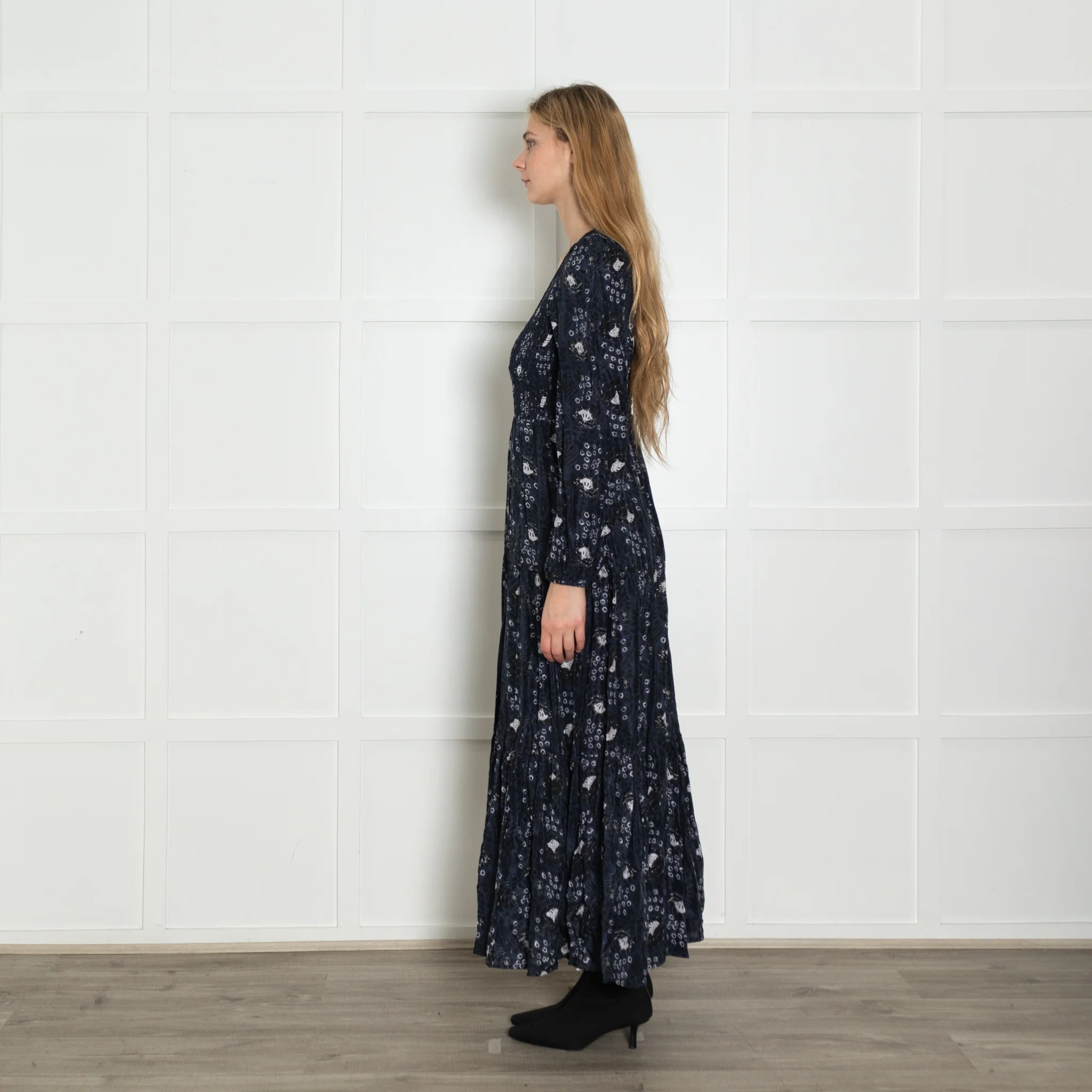 Apiece Apart Navy Shirred Silk Maxi Dress - Image 4
