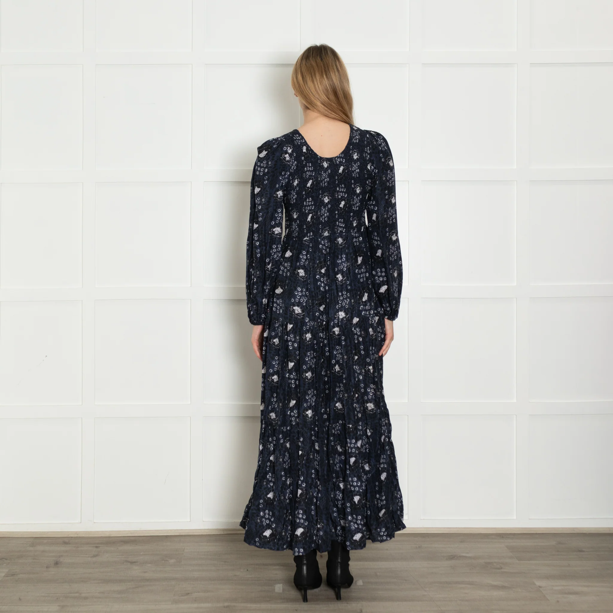Apiece Apart Navy Shirred Silk Maxi Dress - Image 5