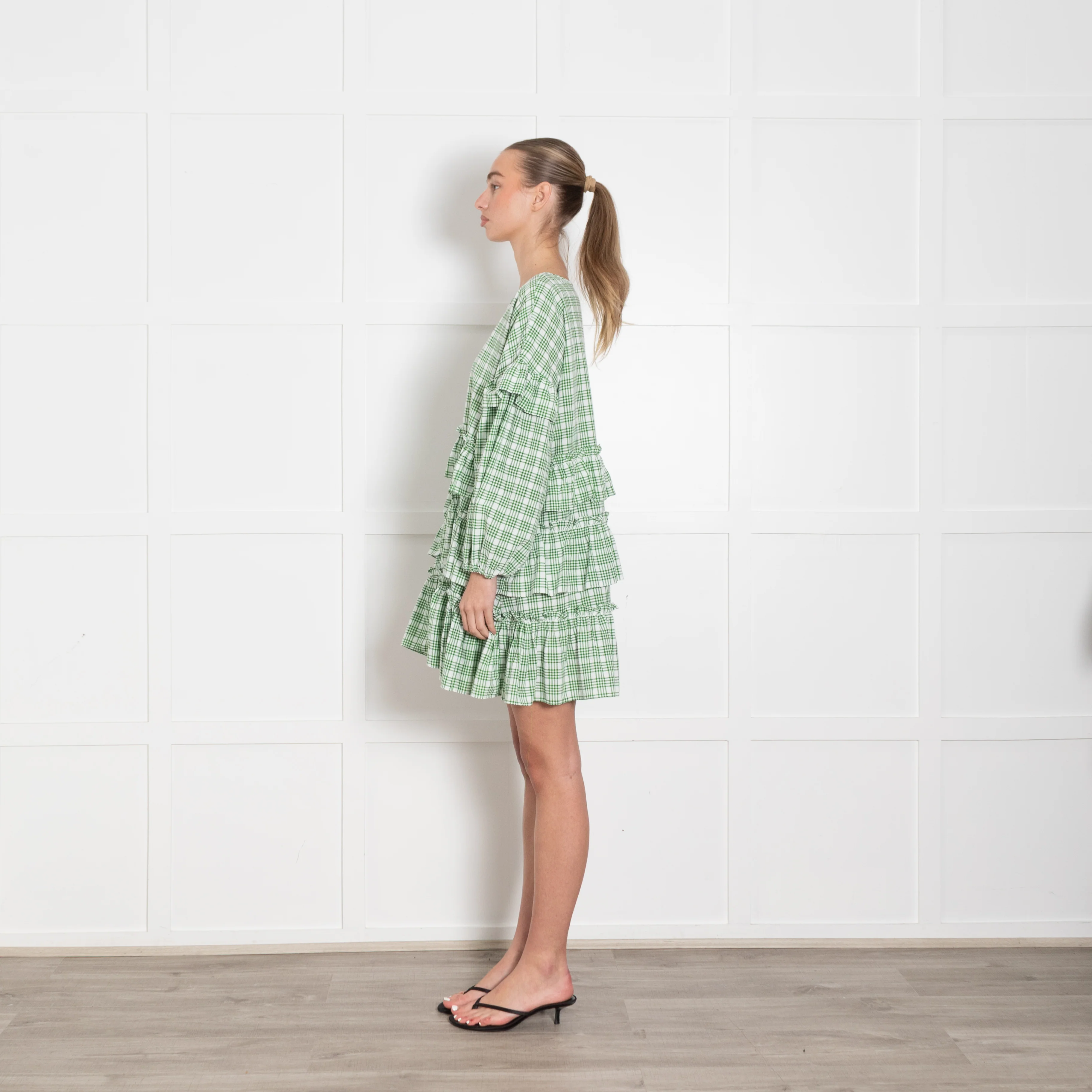 APT apartment clothing Green & White Check Tiered Short Dress - Image 4