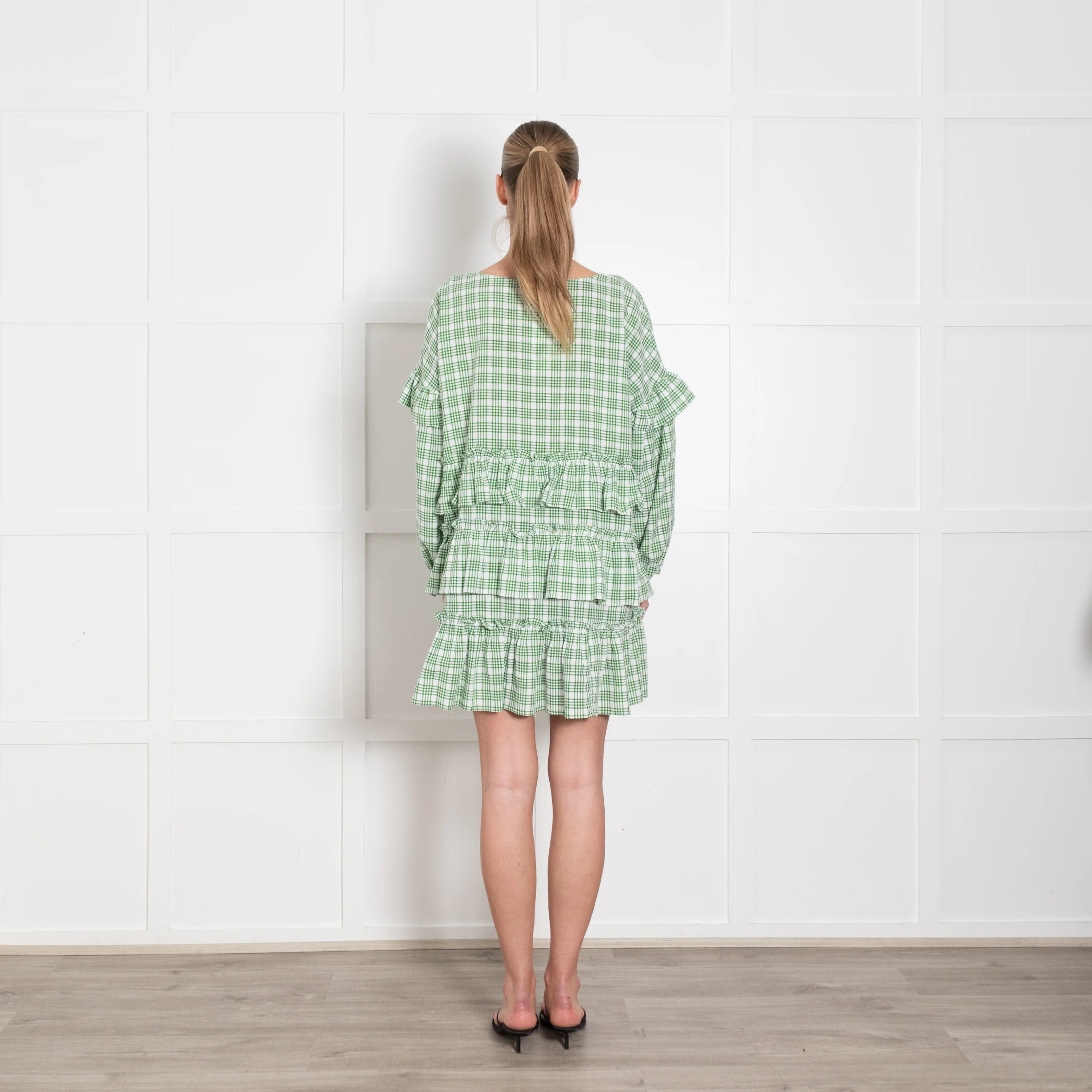APT apartment clothing Green & White Check Tiered Short Dress - Image 5
