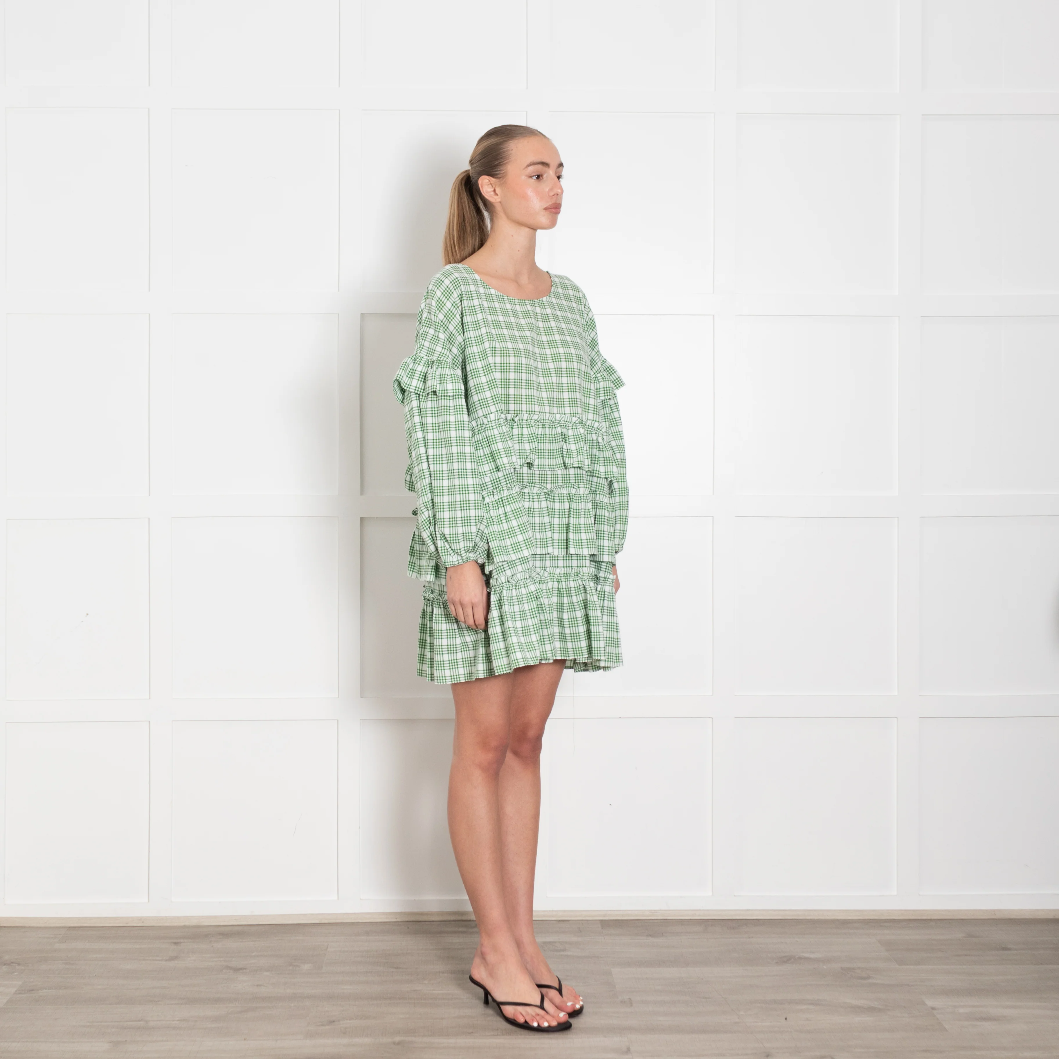 APT apartment clothing Green & White Check Tiered Short Dress - Image 7