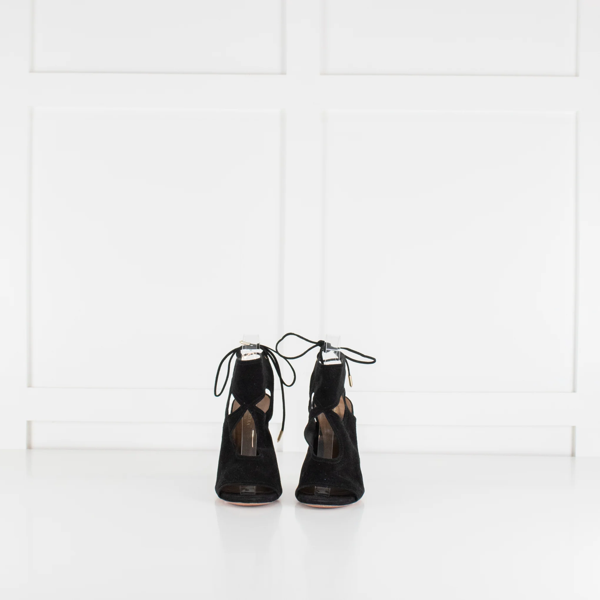 Aquazzura Black Suede Cutout Tie Up Heels - Image 2