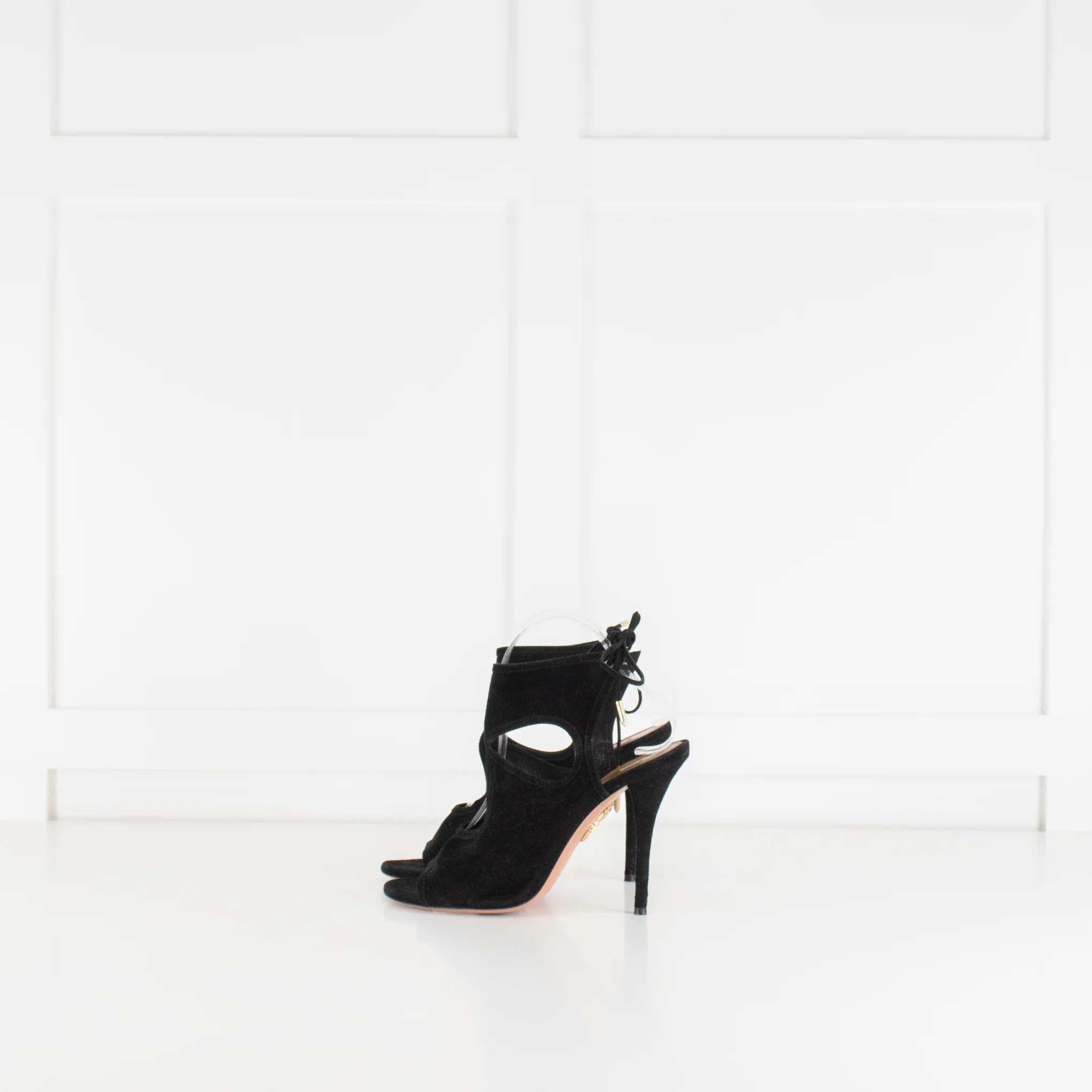 Aquazzura Black Suede Cutout Tie Up Heels - Image 3