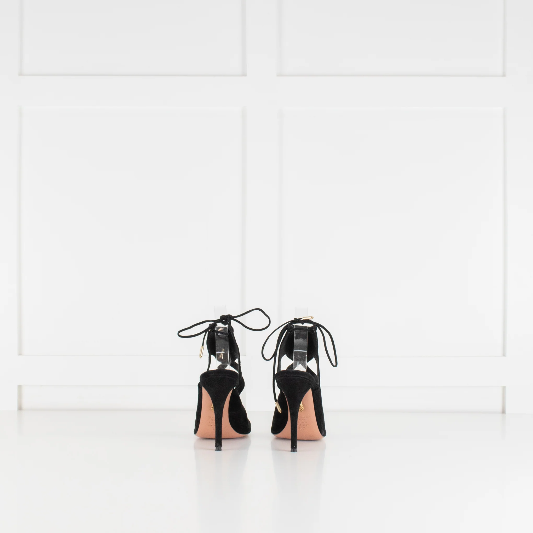 Aquazzura Black Suede Cutout Tie Up Heels - Image 4