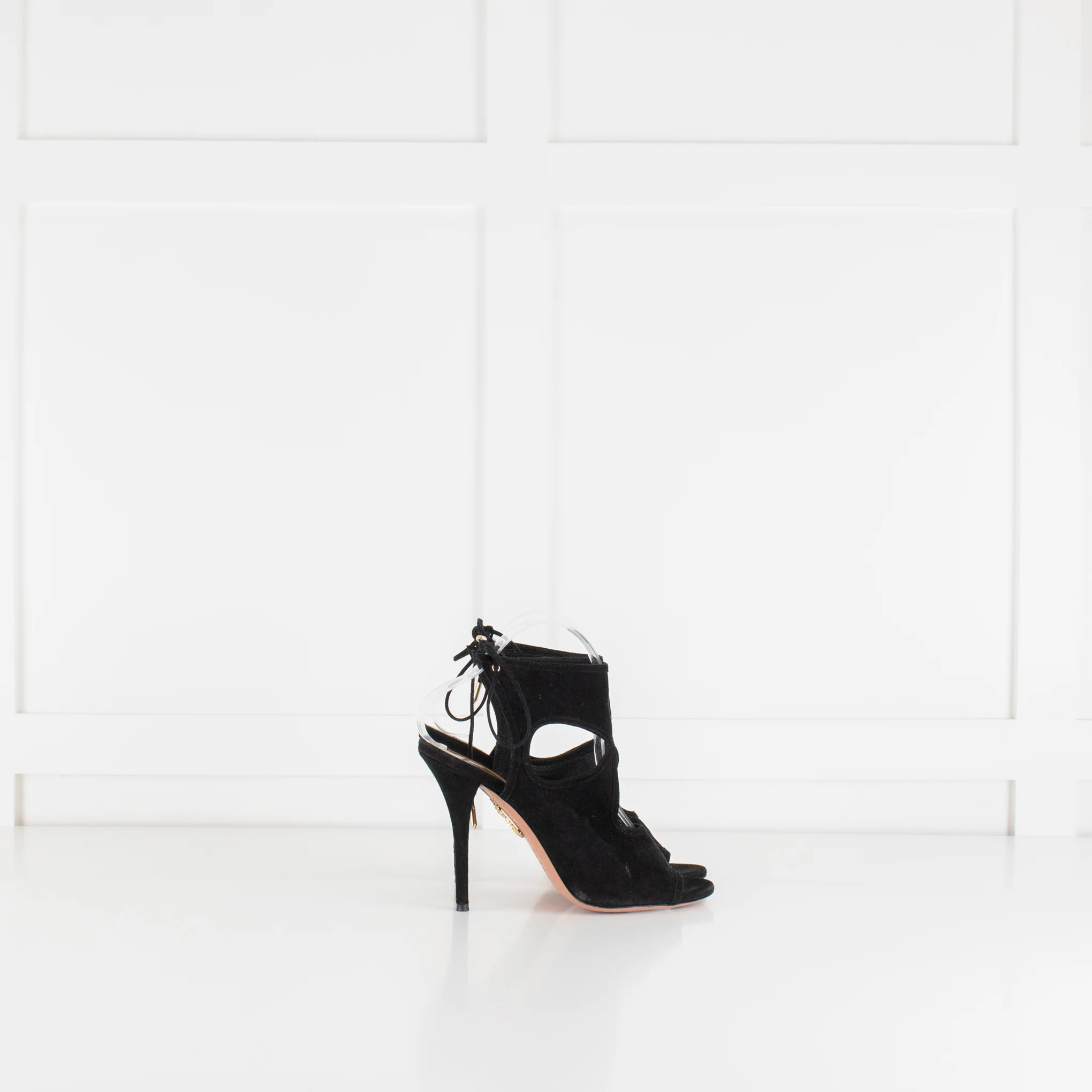 Aquazzura Black Suede Cutout Tie Up Heels - Image 5