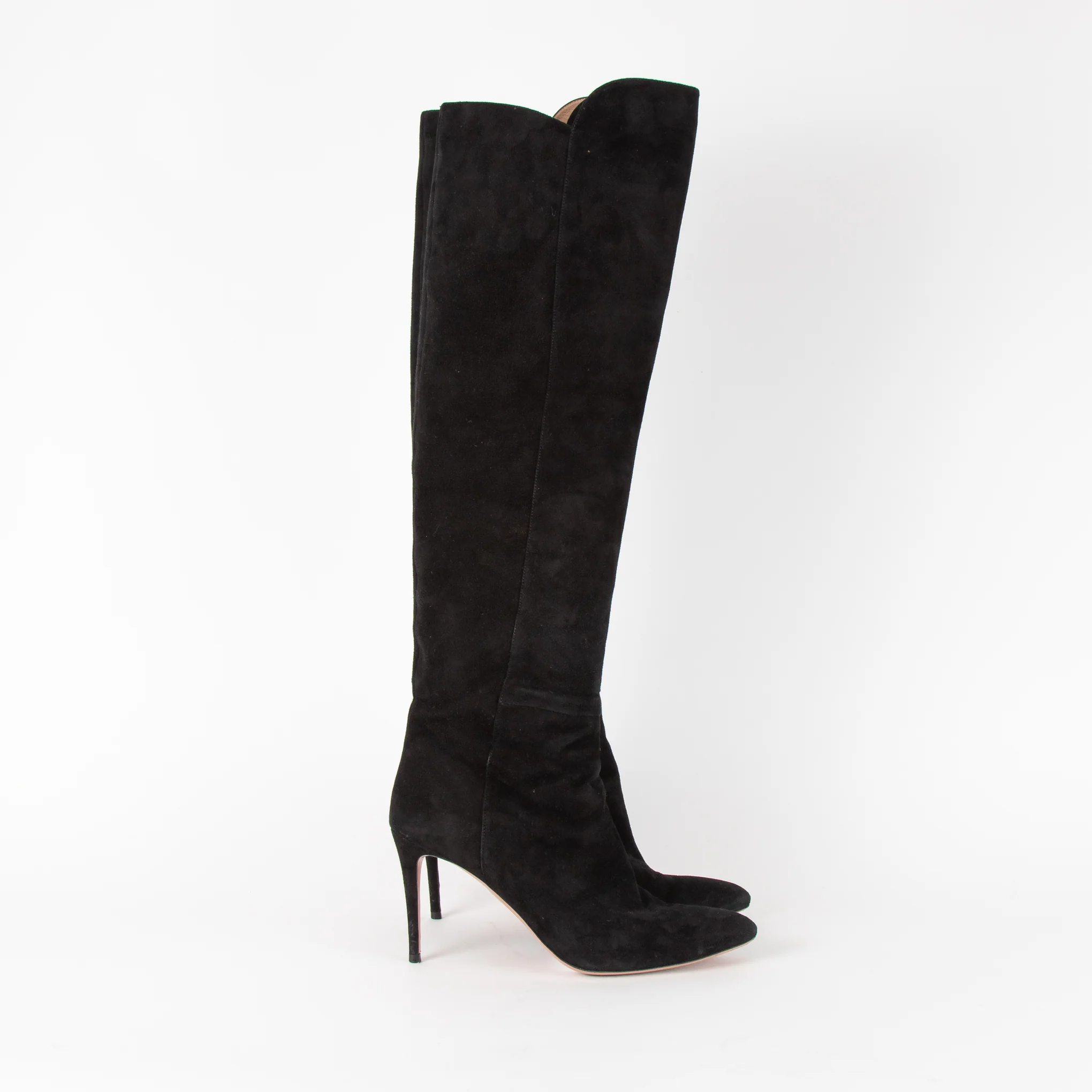 Aquazzura Black Suede Knee Boots with Dipped Sides - Image 6