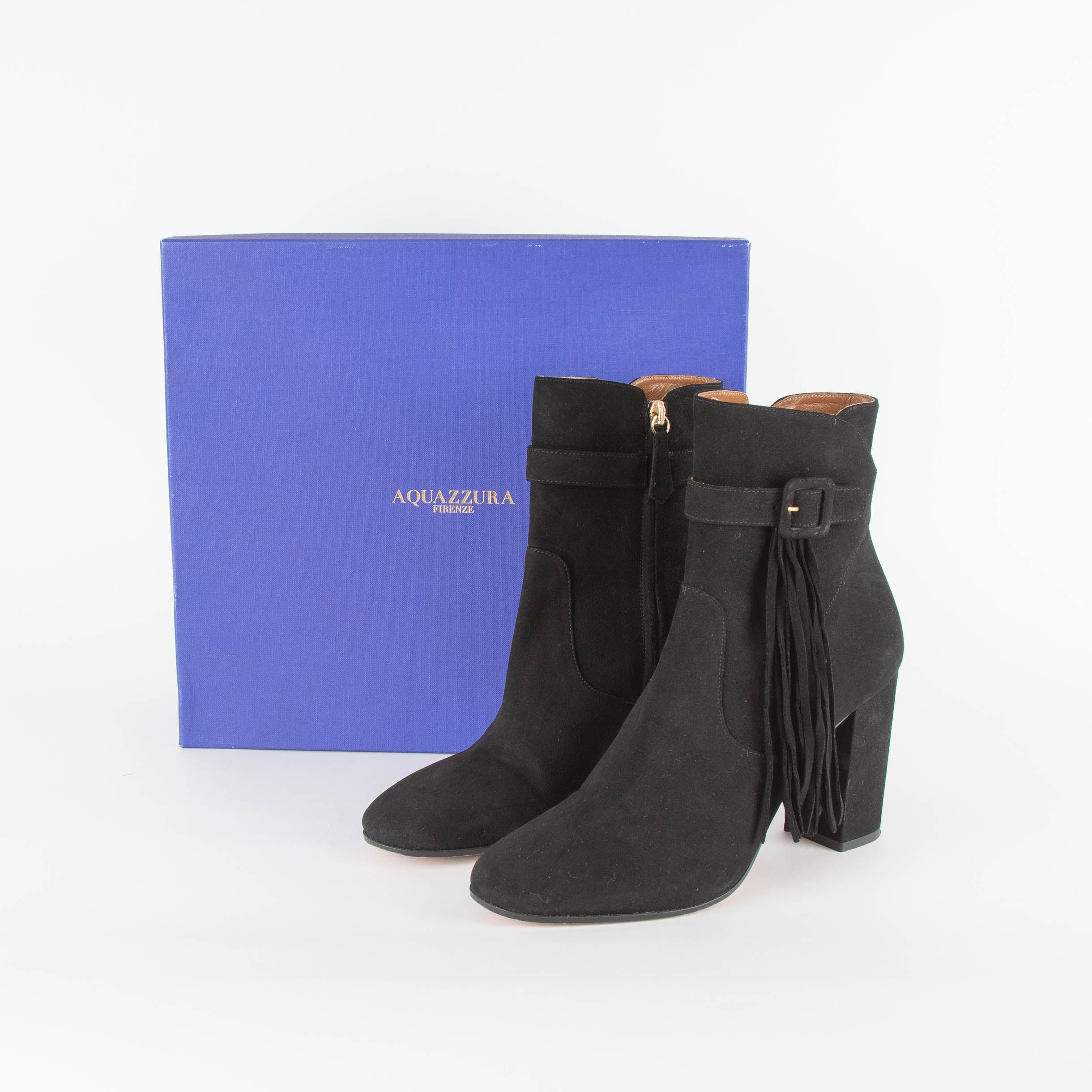 Aquazzura Black Suede Tassel Detail Ankle Boots - Image 2