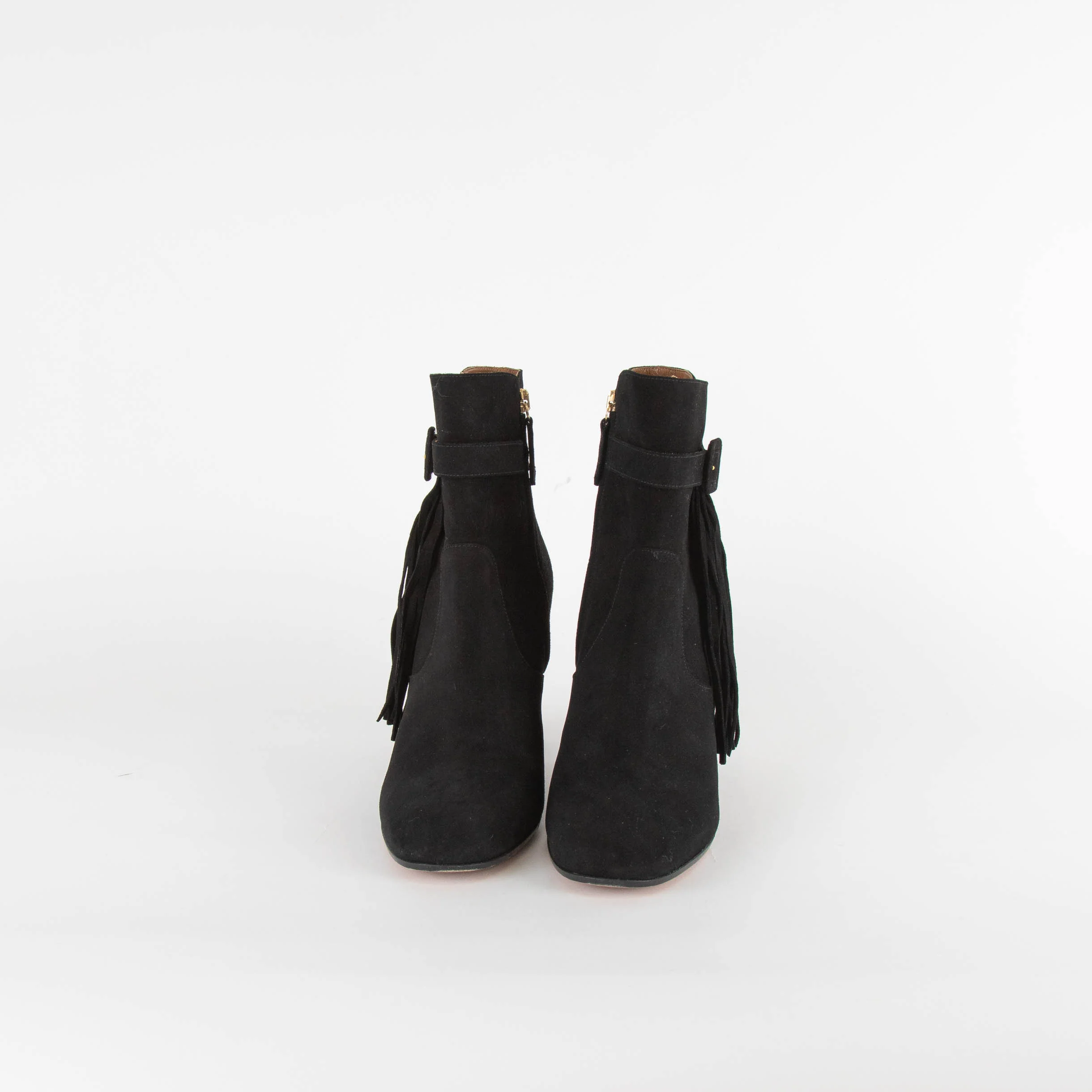 Aquazzura Black Suede Tassel Detail Ankle Boots - Image 3