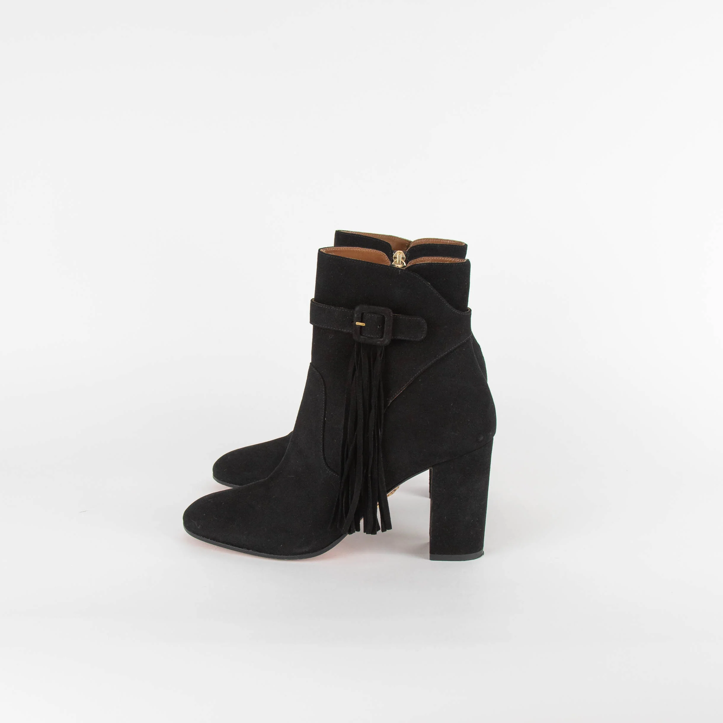 Aquazzura Black Suede Tassel Detail Ankle Boots - Image 4