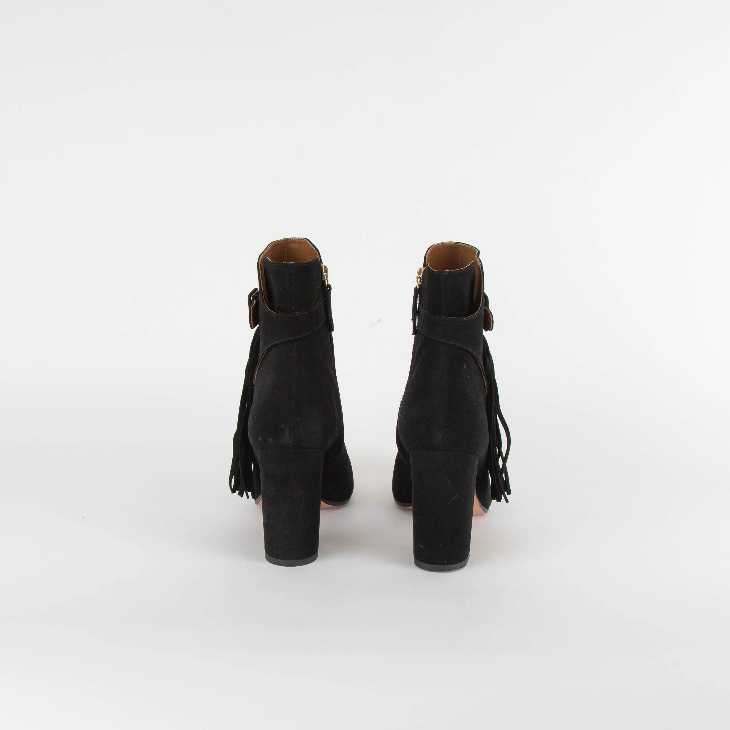 Aquazzura Black Suede Tassel Detail Ankle Boots - Image 5