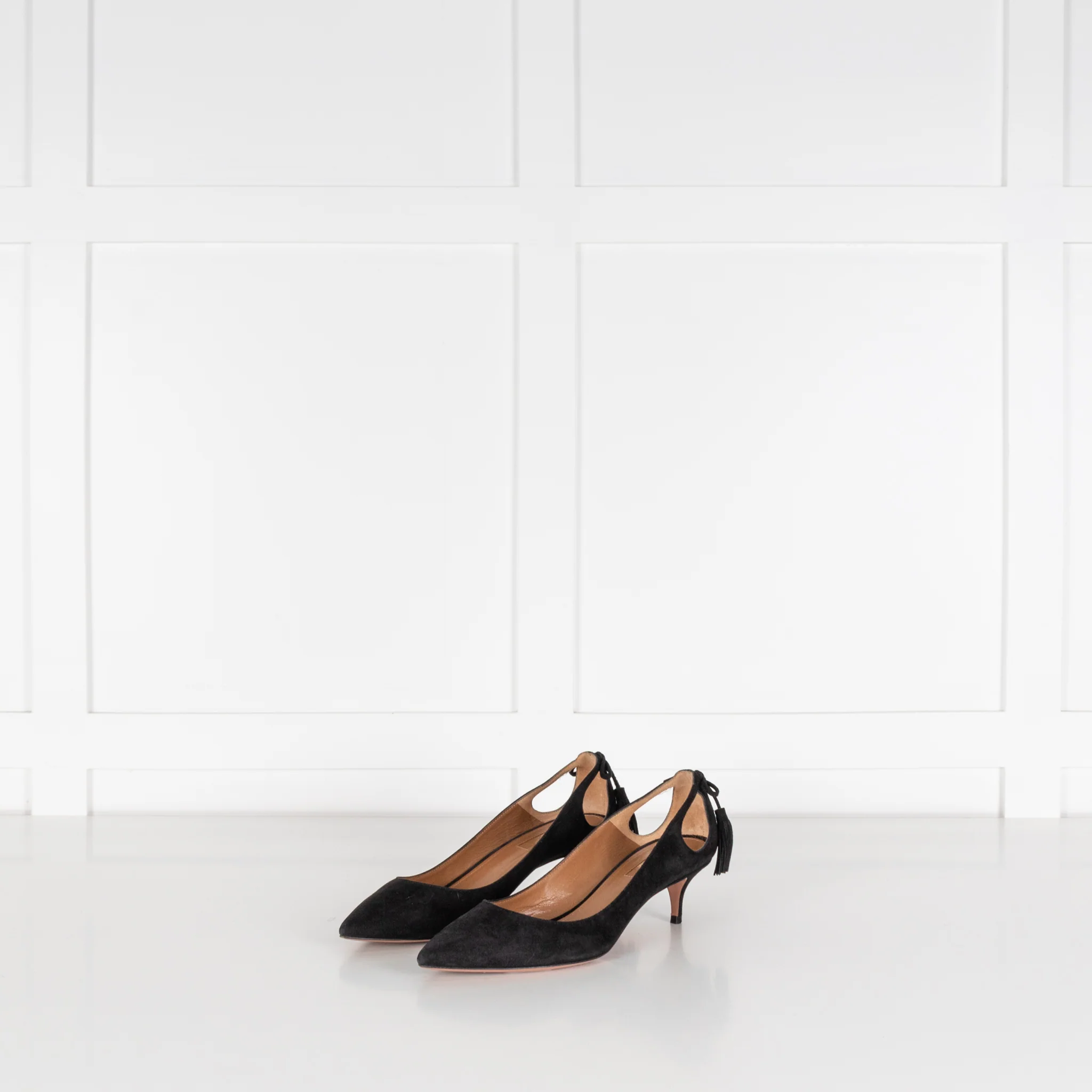 Aquazzura Black Suede Tassle Pumps