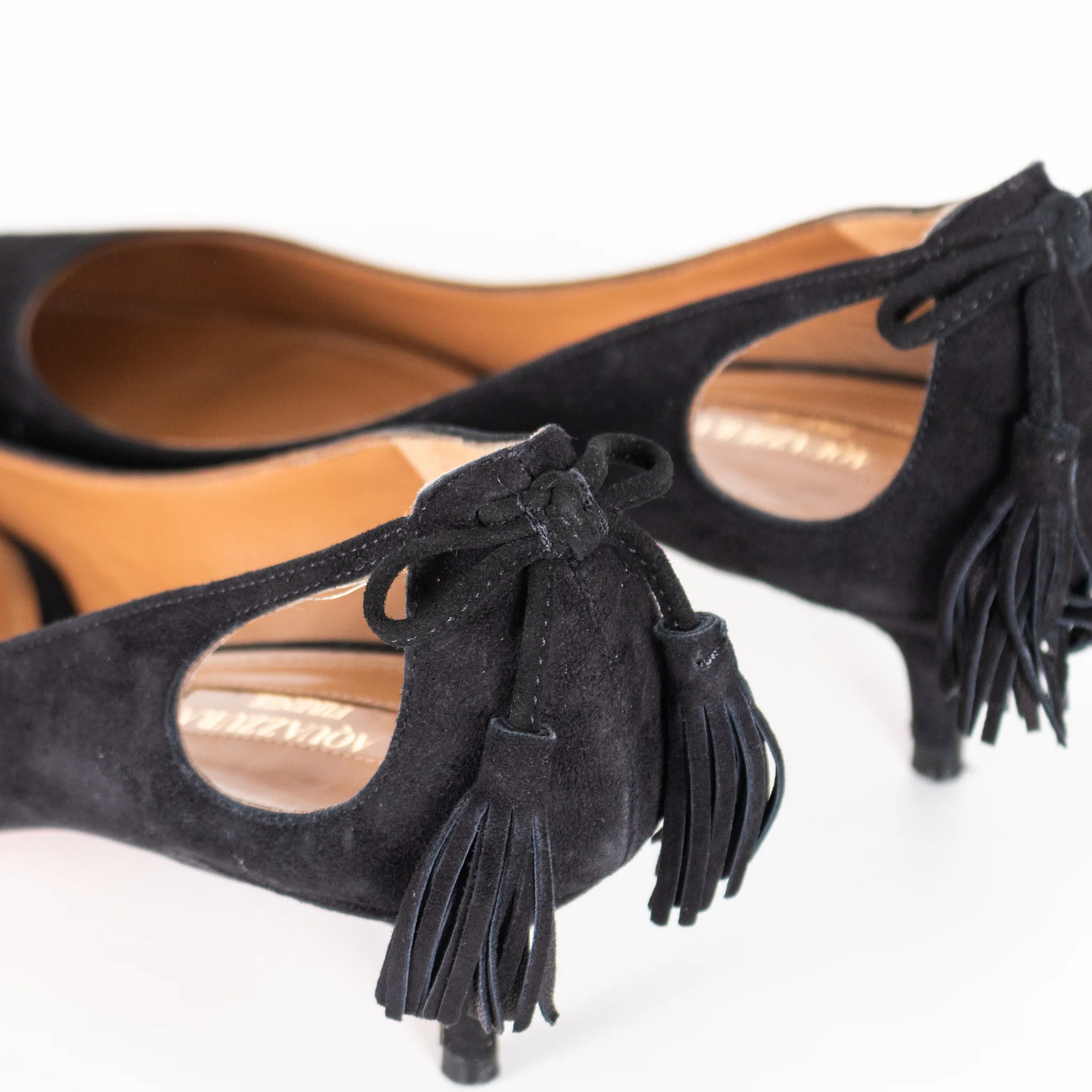 Aquazzura Black Suede Tassle Pumps - Image 11