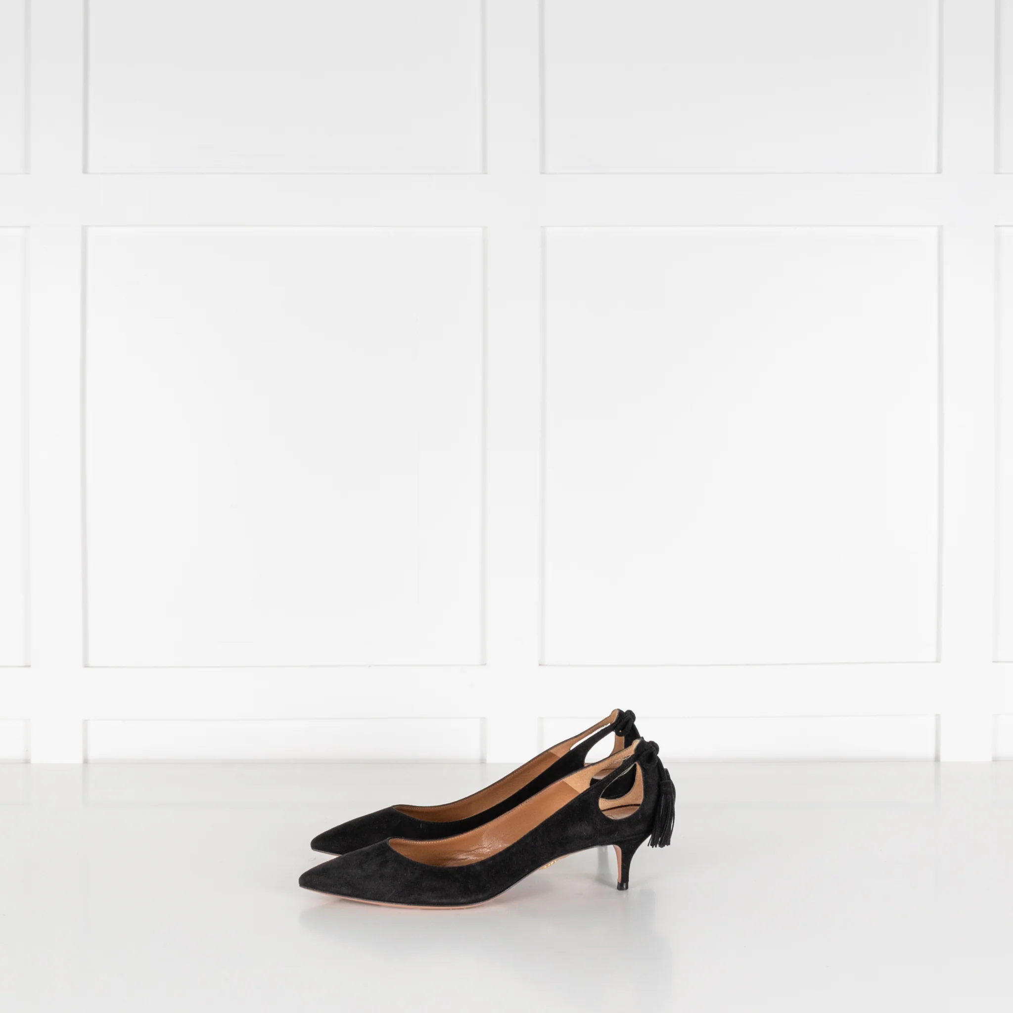 Aquazzura Black Suede Tassle Pumps - Image 4