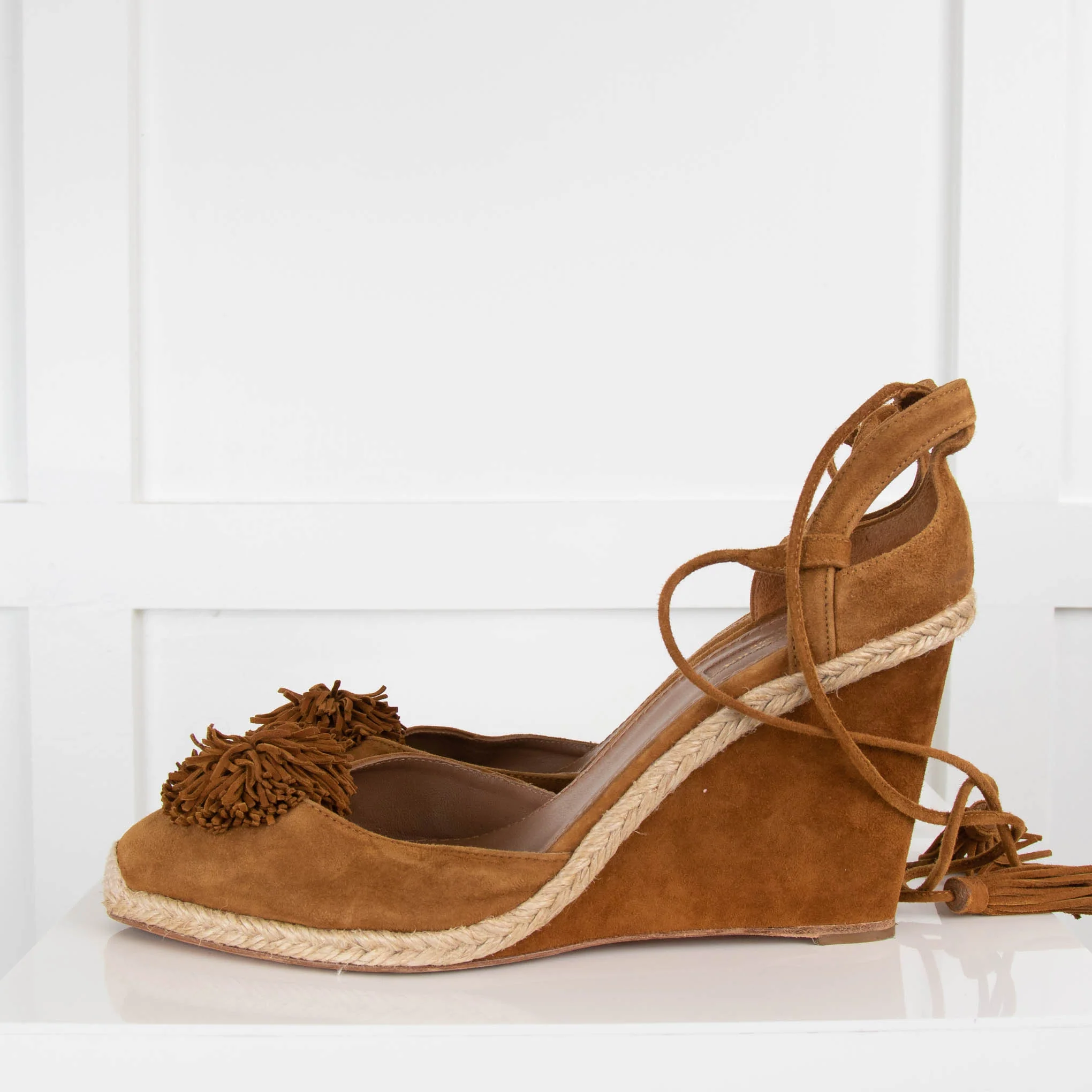 Aquazzura Brown Suede Lace Up Wedges - Image 3