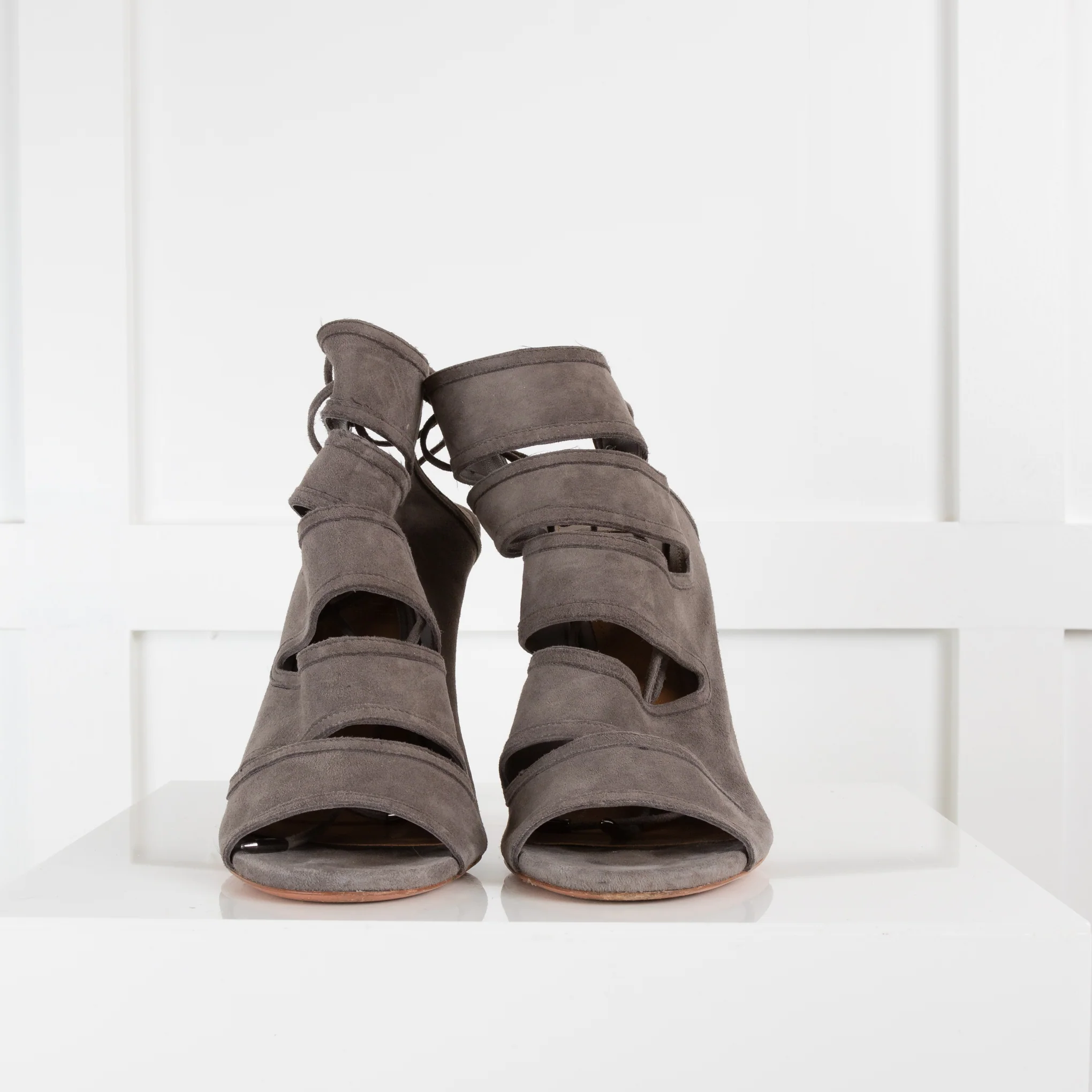 Aquazzura Grey Suede Lace Up Sandals - Image 2