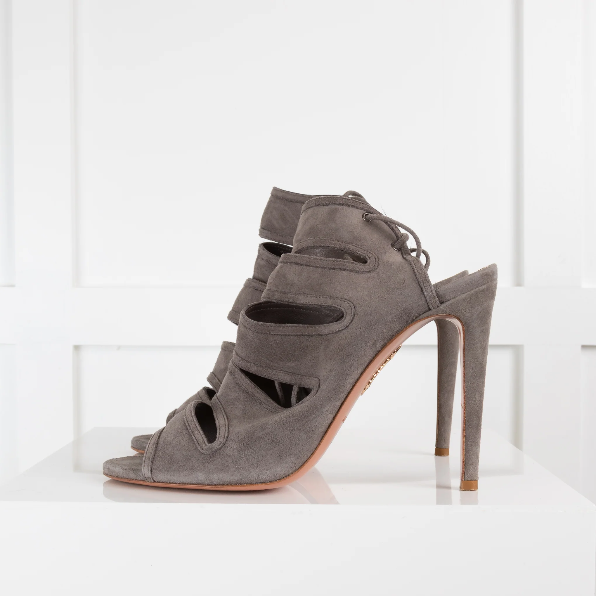 Aquazzura Grey Suede Lace Up Sandals - Image 3