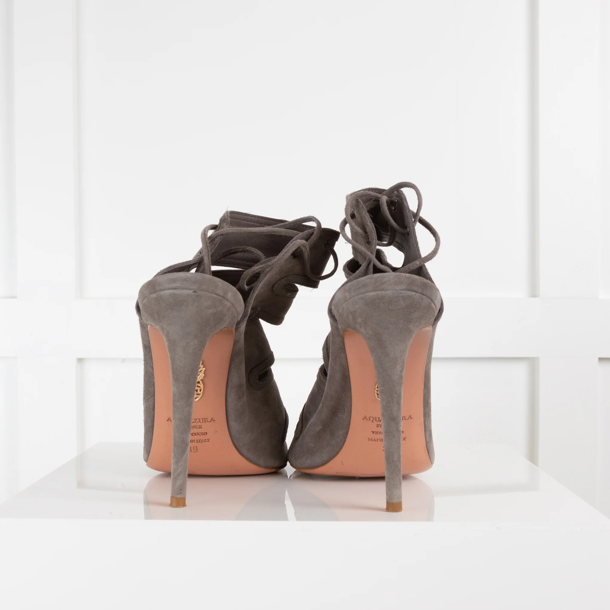 Aquazzura Grey Suede Lace Up Sandals - Image 4