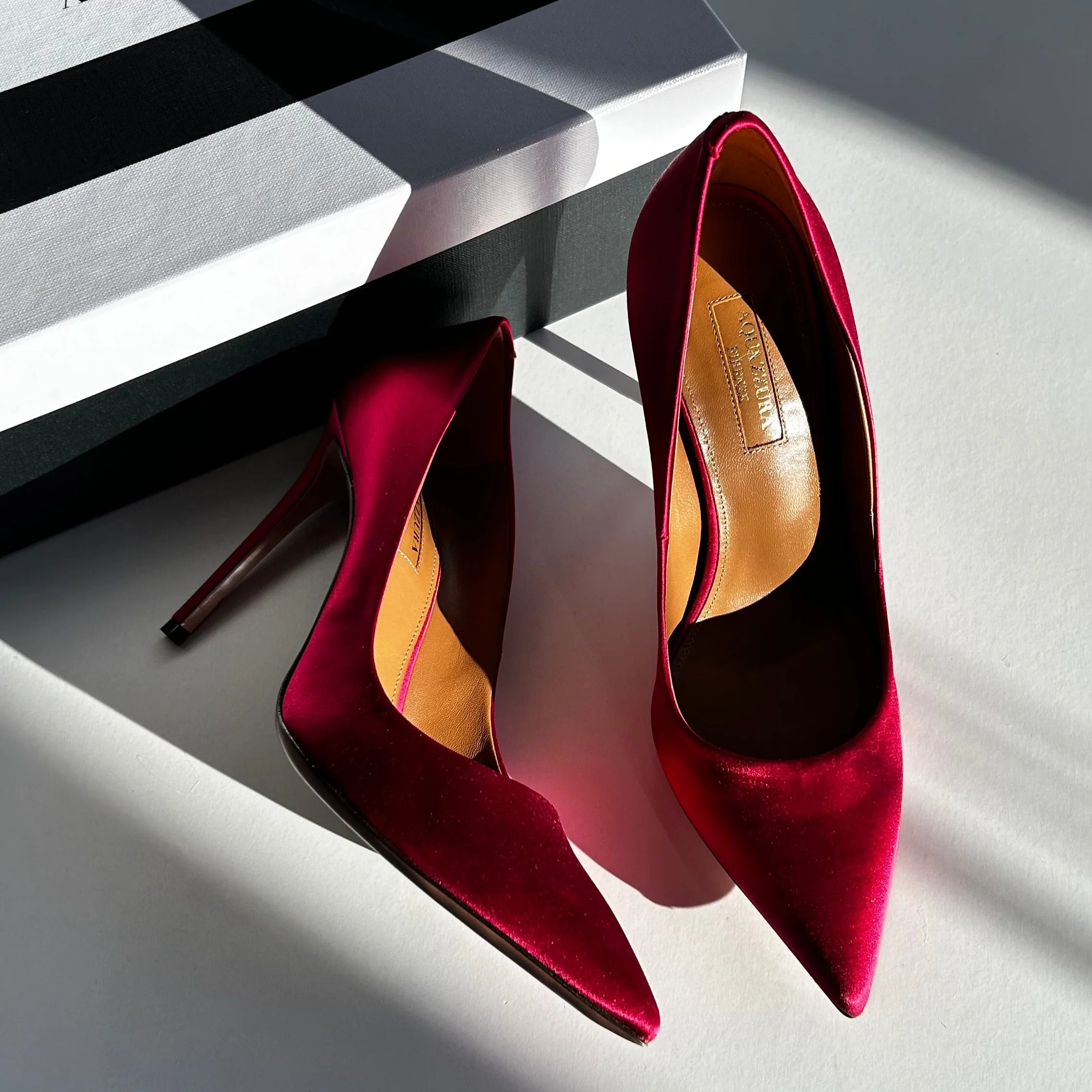 Aquazzura Red Satin Heeled Shoes - Image 2