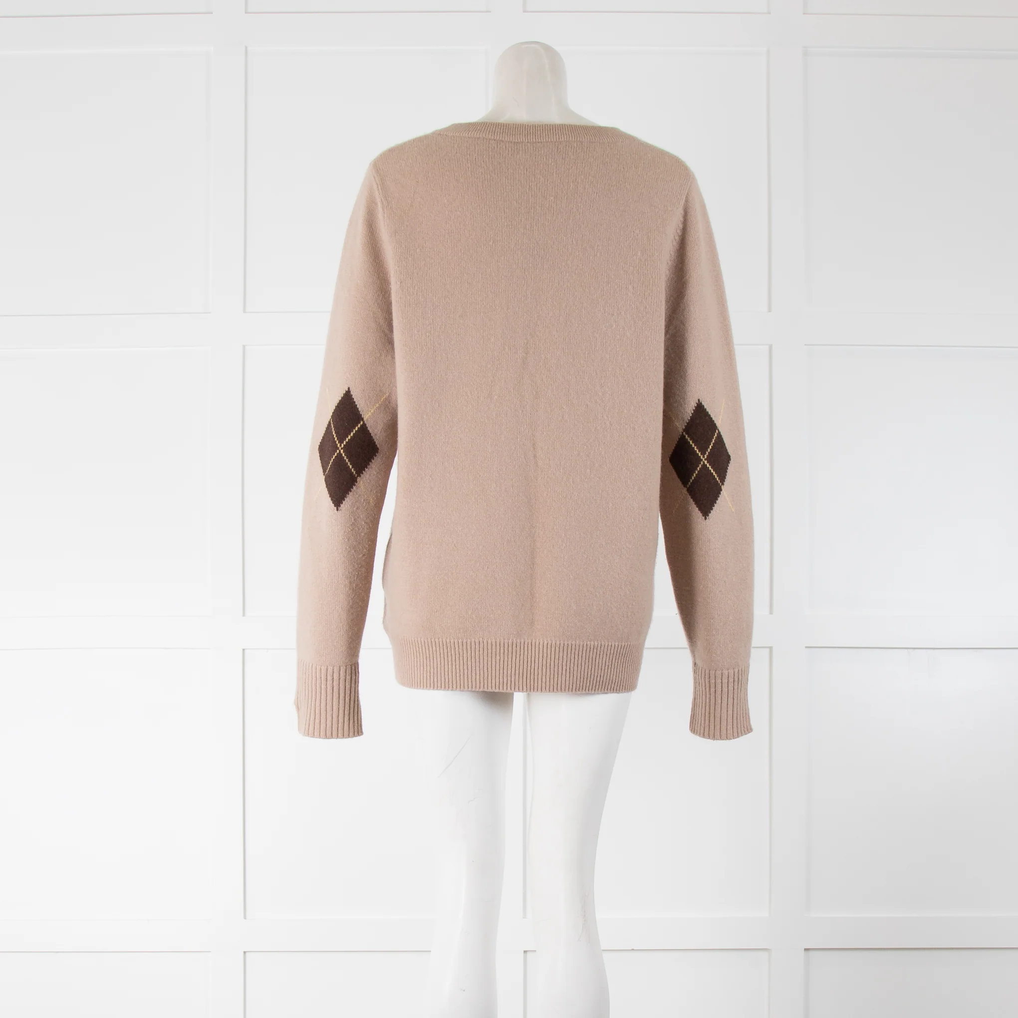 Arch 4 Beige Brown Diamond Print Cashmere Jumper - Image 3