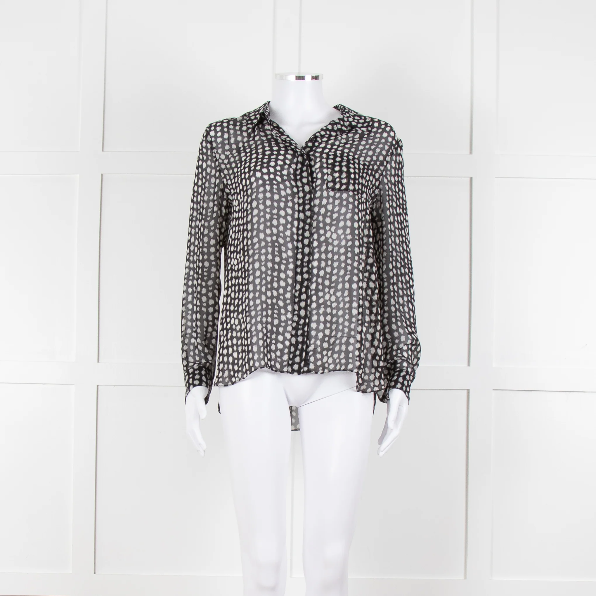 Armani Collezioni Black White Print Button Front Long Sleeve Shirt