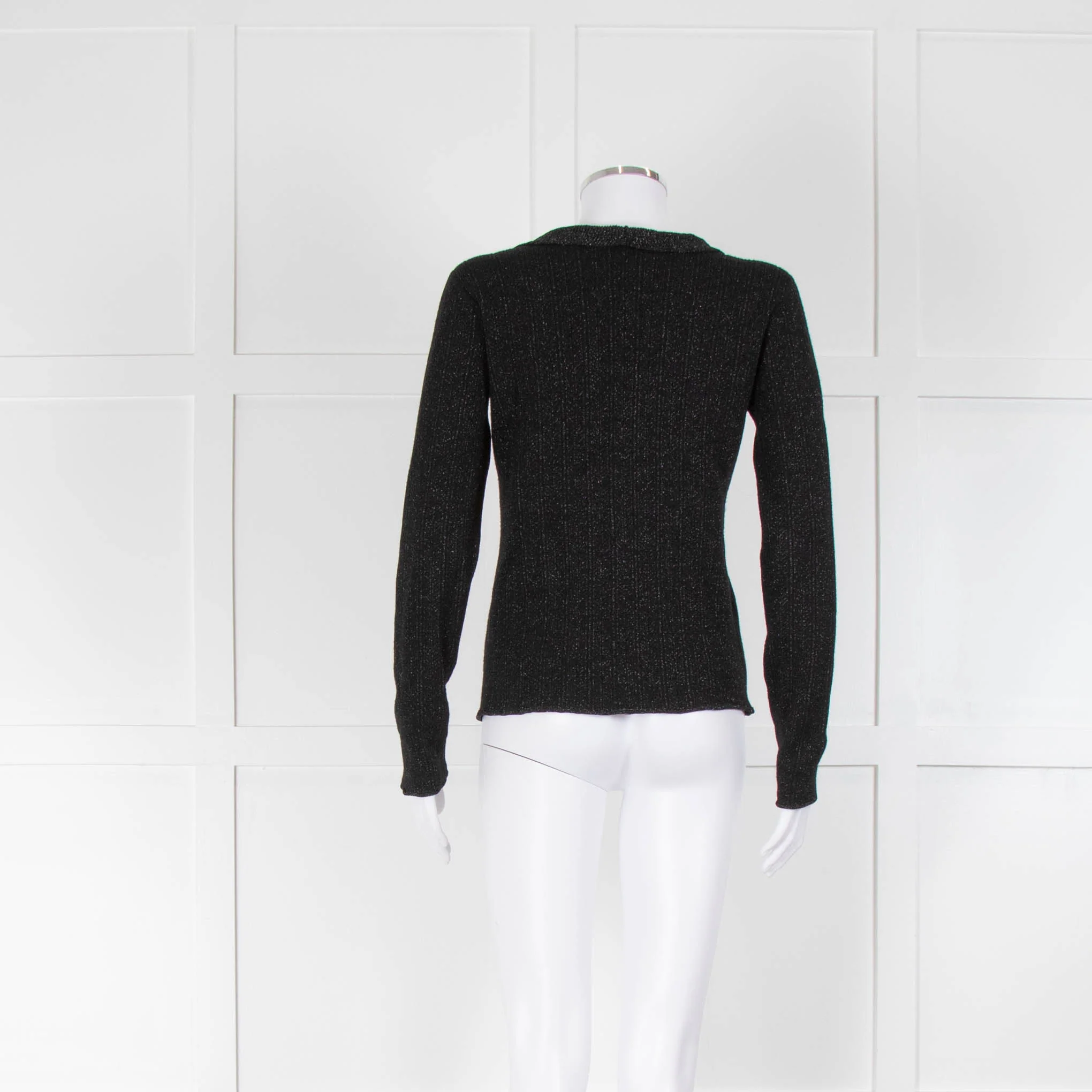 Armani Collezioni Black With Silver Lurex Front Frill Cardigan - Image 3