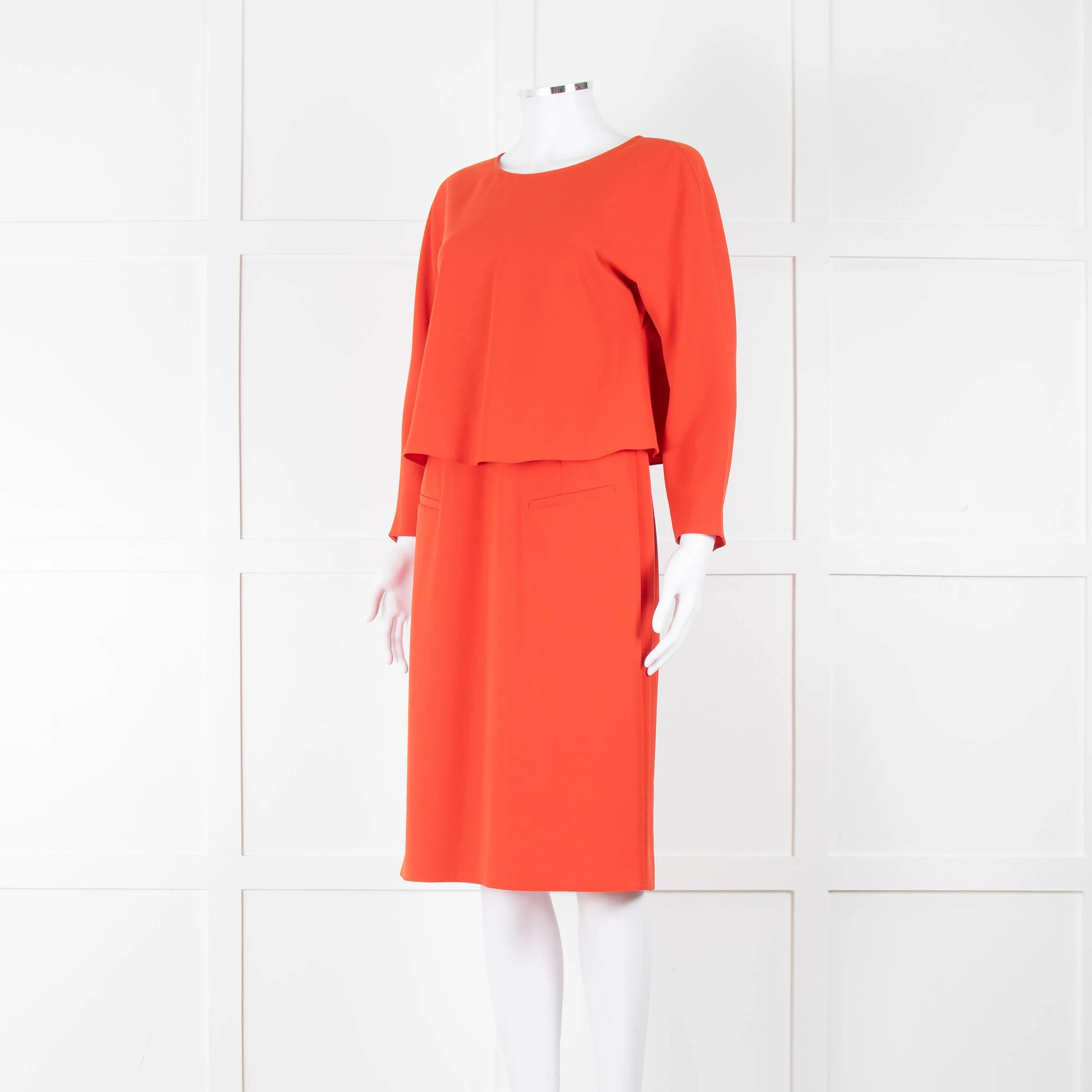 Armani Collezioni Coral Orange Red Sleeved Dress - Image 10