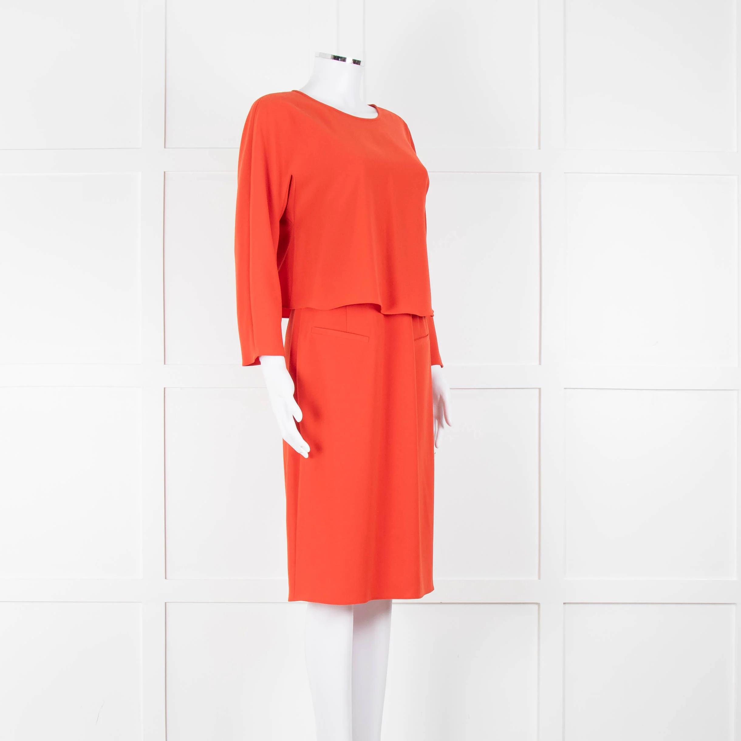 Armani Collezioni Coral Orange Red Sleeved Dress - Image 2
