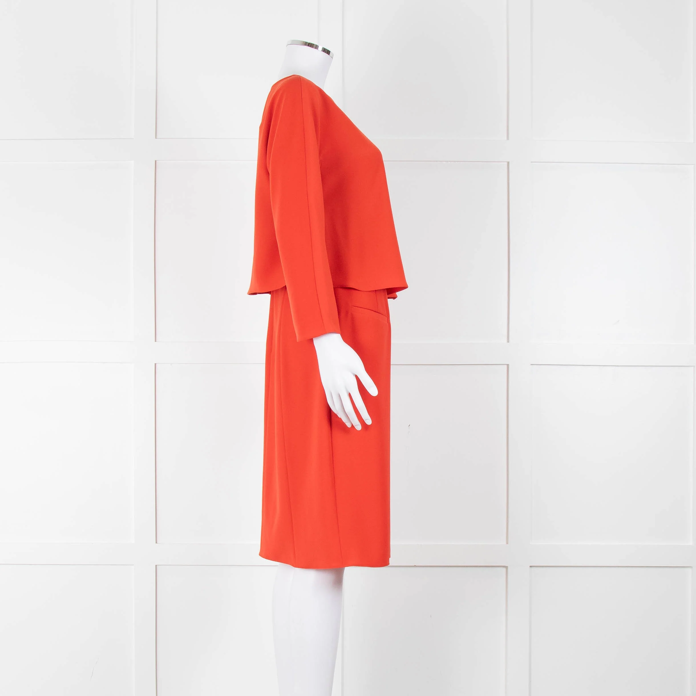 Armani Collezioni Coral Orange Red Sleeved Dress - Image 3