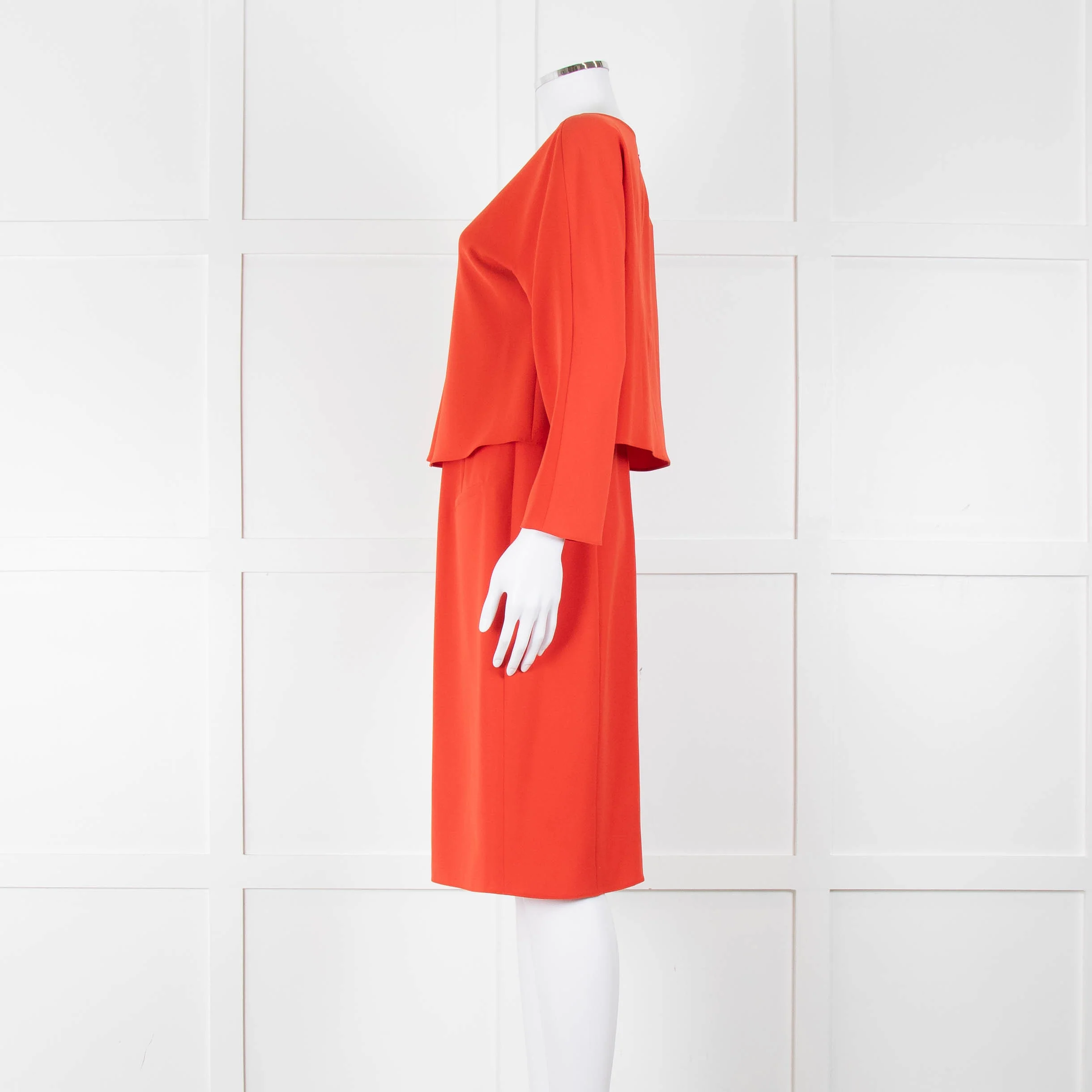 Armani Collezioni Coral Orange Red Sleeved Dress - Image 8