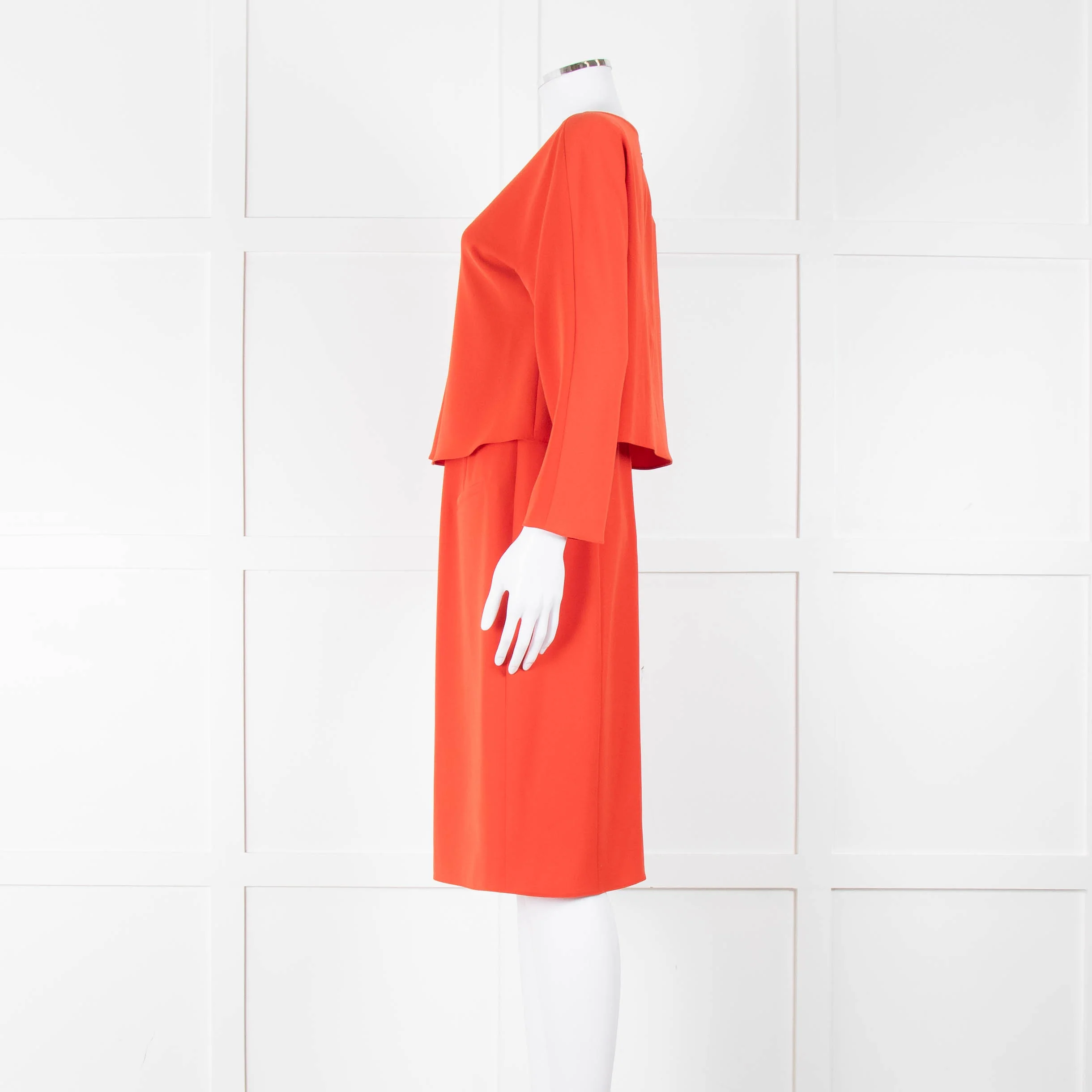 Armani Collezioni Coral Orange Red Sleeved Dress - Image 9