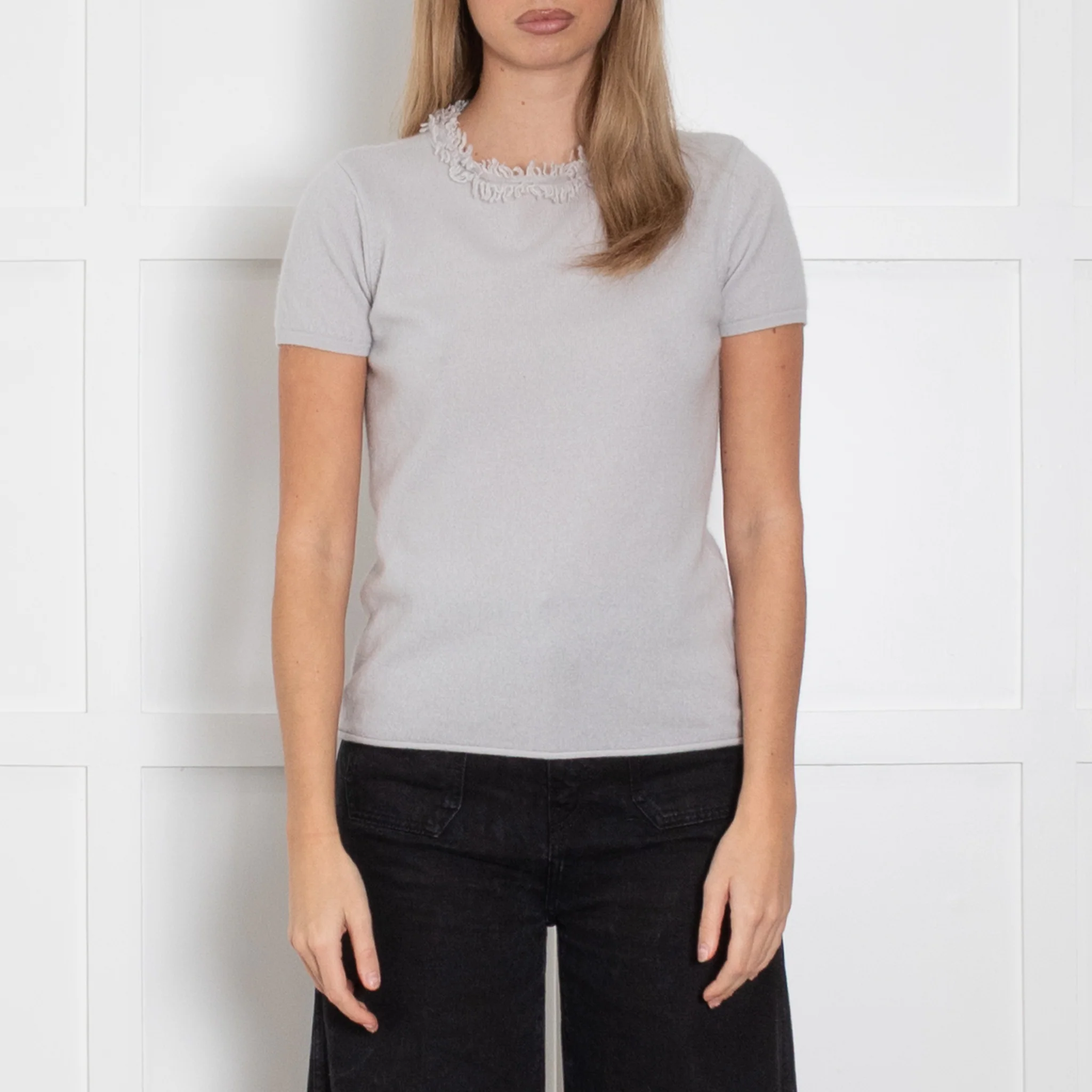 Armani Collezioni Light Grey Short Sleeves Cashmere Jumper - Image 2