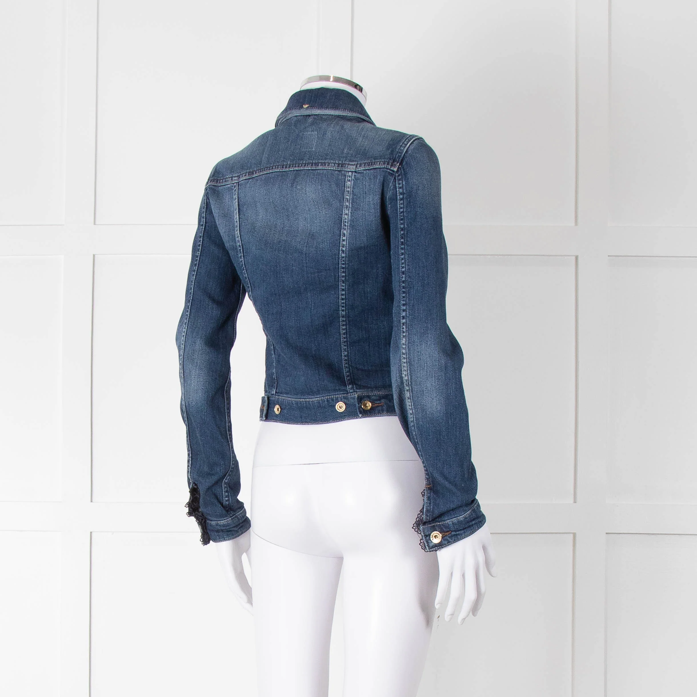Armani Jeans Blue Stretch Denim Jacket with Lace Trim - Image 5