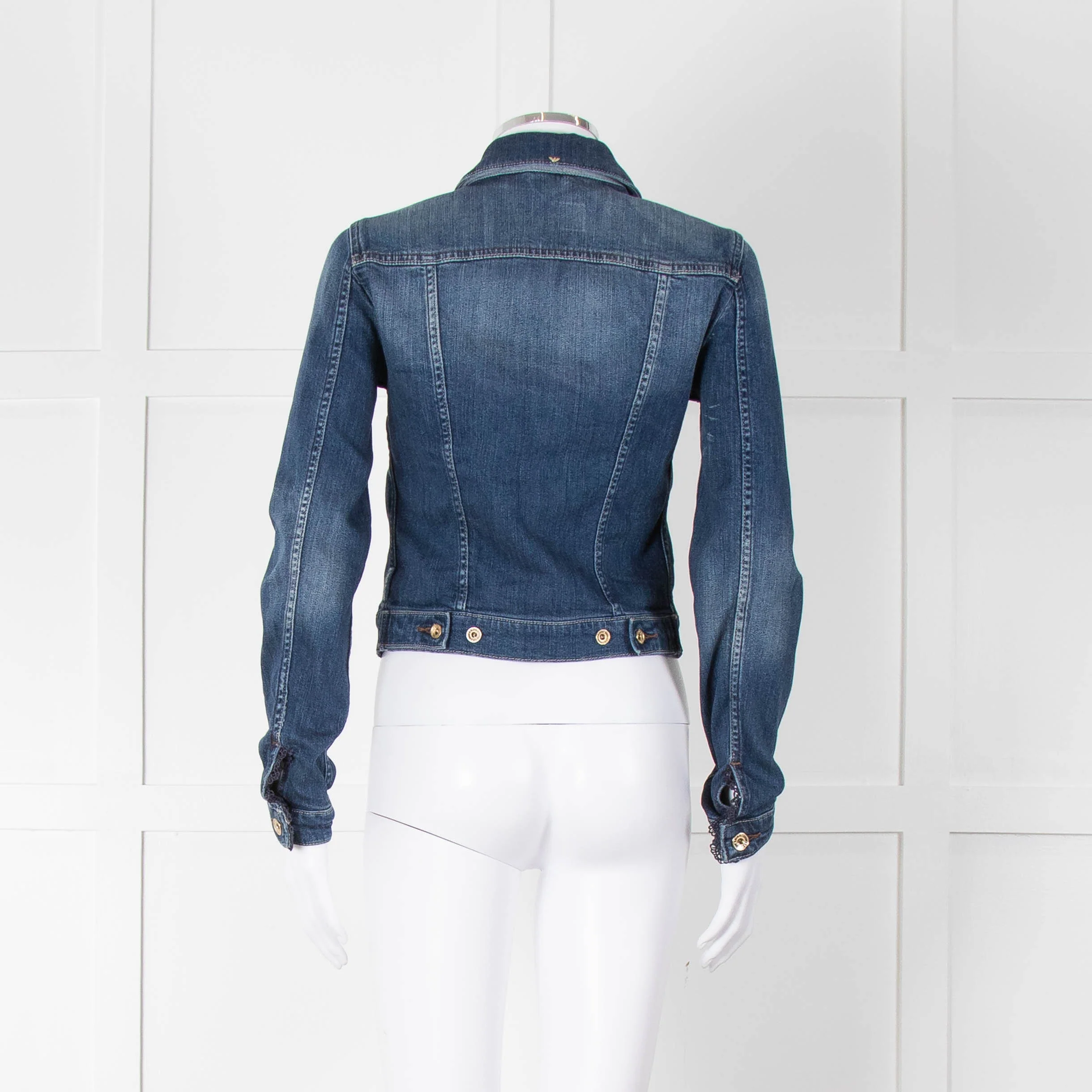 Armani Jeans Blue Stretch Denim Jacket with Lace Trim - Image 6